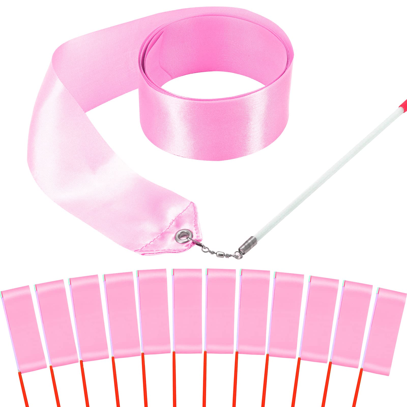 12PCS Light Pink Dance Ribbons - Kids Ballet Ribbon Wands for Gymnastics, Princess Birthday Party Favors & Ballerina Decorations | Perfect for Dance Performances, Birthday Celebrations & Themed Events