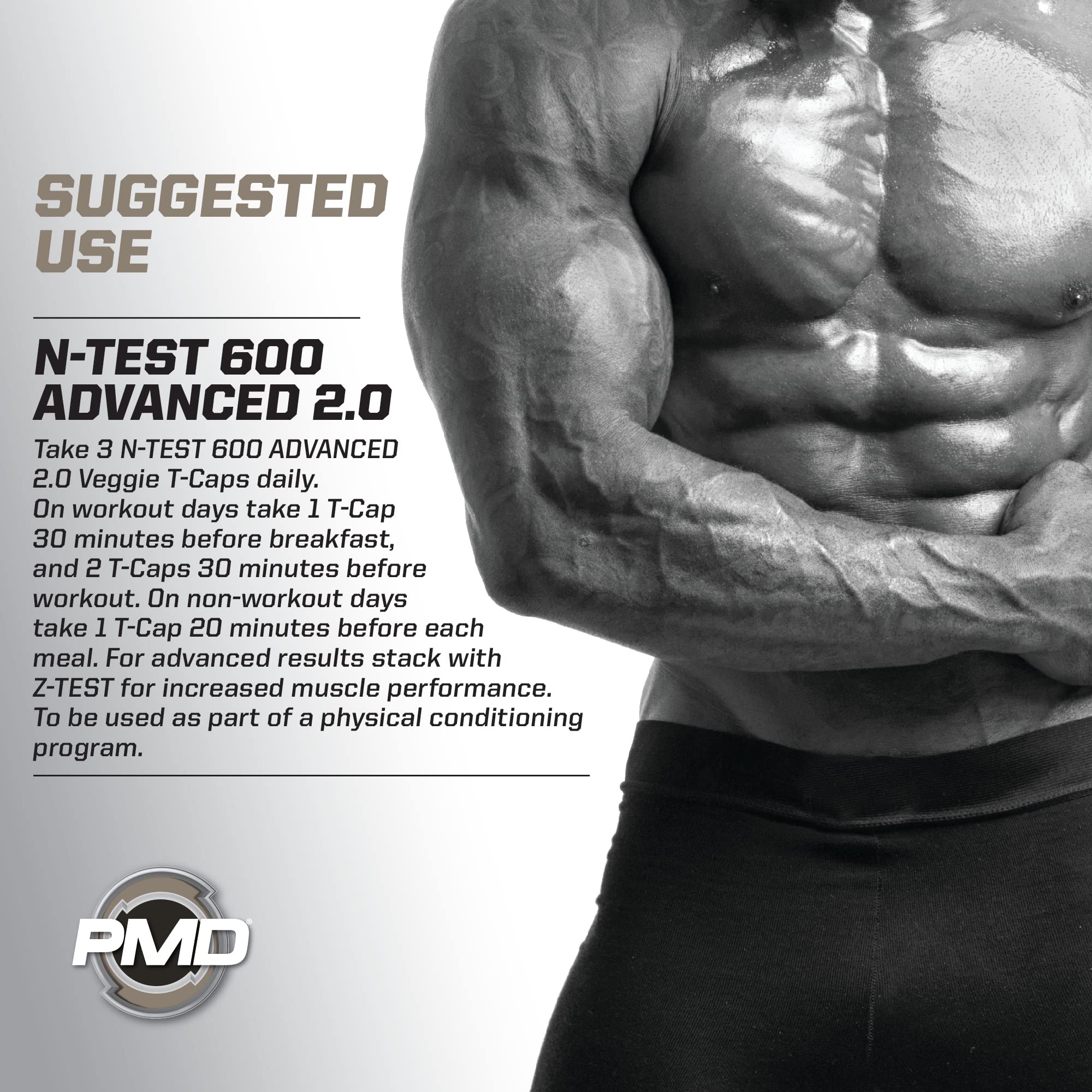 PMD Sports N-Test 600 Advanced Nitric Oxide Booster for Men - Clinically Proven Testofen Formula for Lean Muscle Growth, Strength & Estrogen Control - 90 Vegan Capsules - Pre-Workout Supplement for Gym & Fitness Enthusiasts