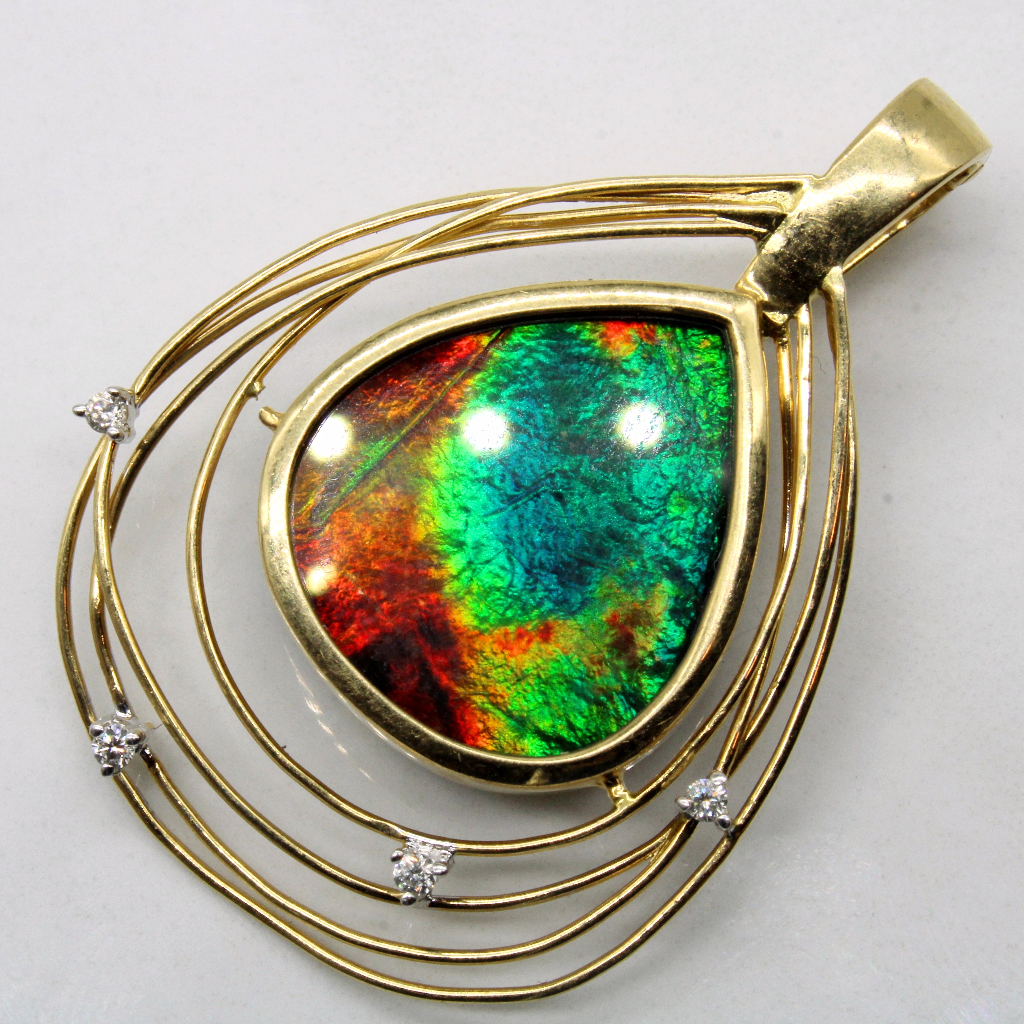 Exquisite 6.10ct Ammolite & 0.06ct Diamond Pendant Necklace - Natural Iridescent Gemstone Jewelry for Women - Perfect Gift for Anniversary, Birthday & Special Occasions