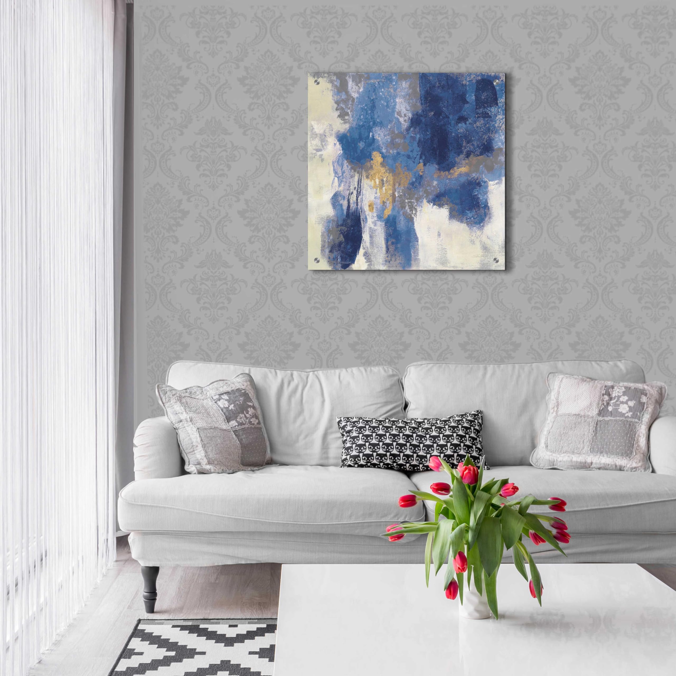 Silvia Vassileva Sparkle Abstract II Navy Acrylic Glass Wall Art - 24x24 Inches Modern Abstract Painting for Living Room, Bedroom & Office Decor
