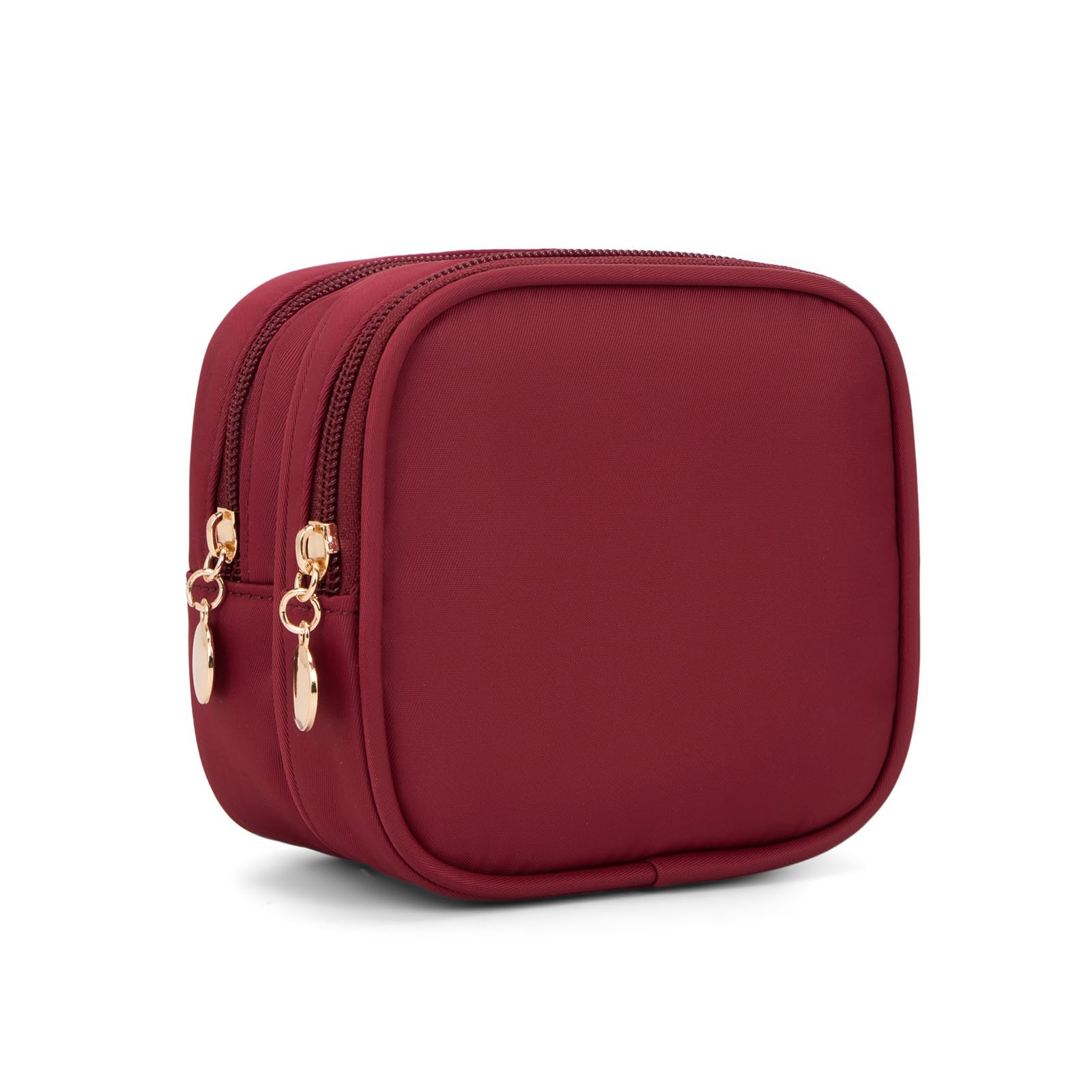 Small Double Zipper Makeup Pouch - Travel Cosmetic Bag & Mini Toiletry Organizer for Women (Red) | Perfect for Purse, Gym, Vacation & Everyday Essentials