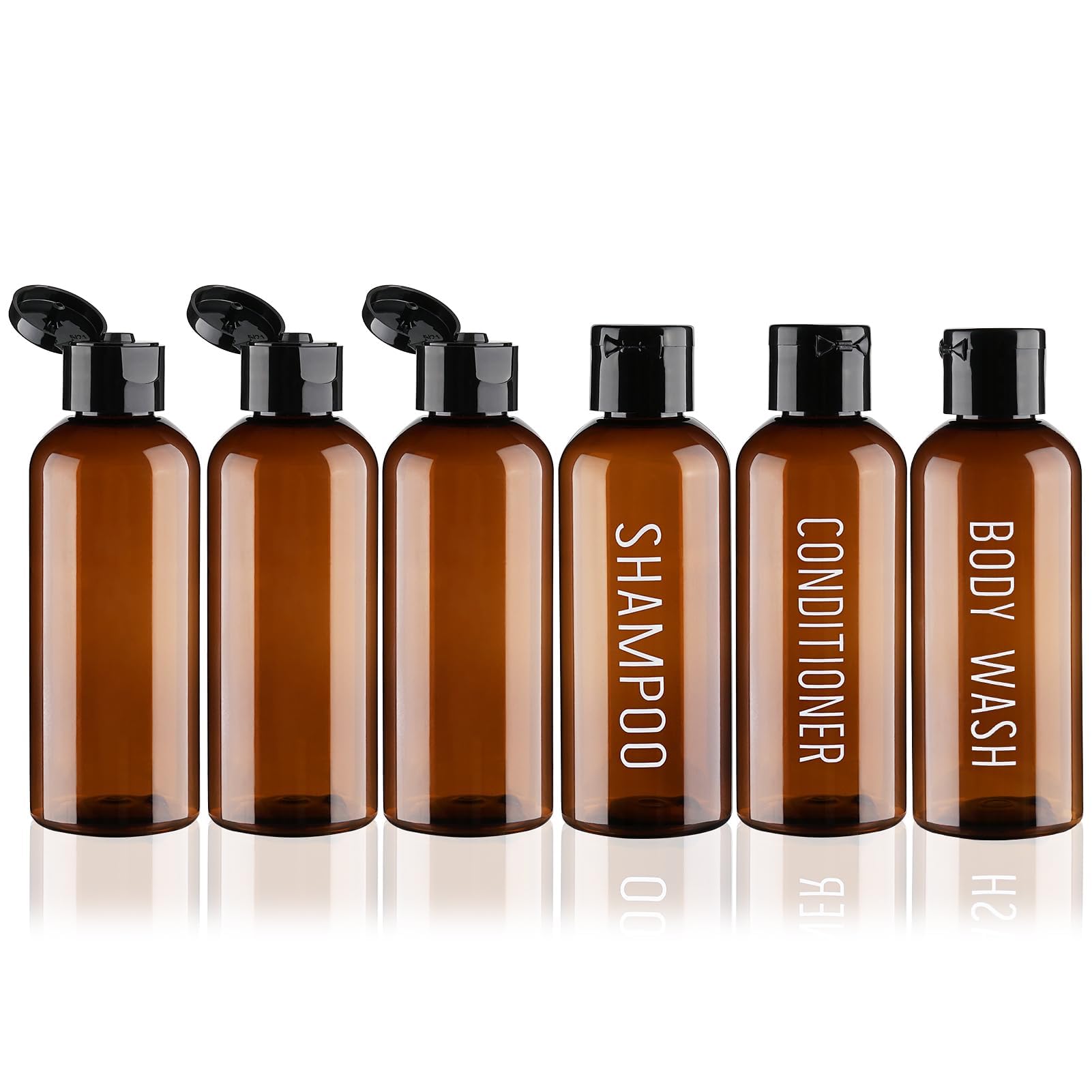 6 Pack Travel Bottles - 3.4oz TSA Approved Leak Proof Squeezable Empty Plastic Toiletry Bottles for Shampoo, Lotion & Cosmetics | Perfect for Air Travel, Gym & Vacation Essentials