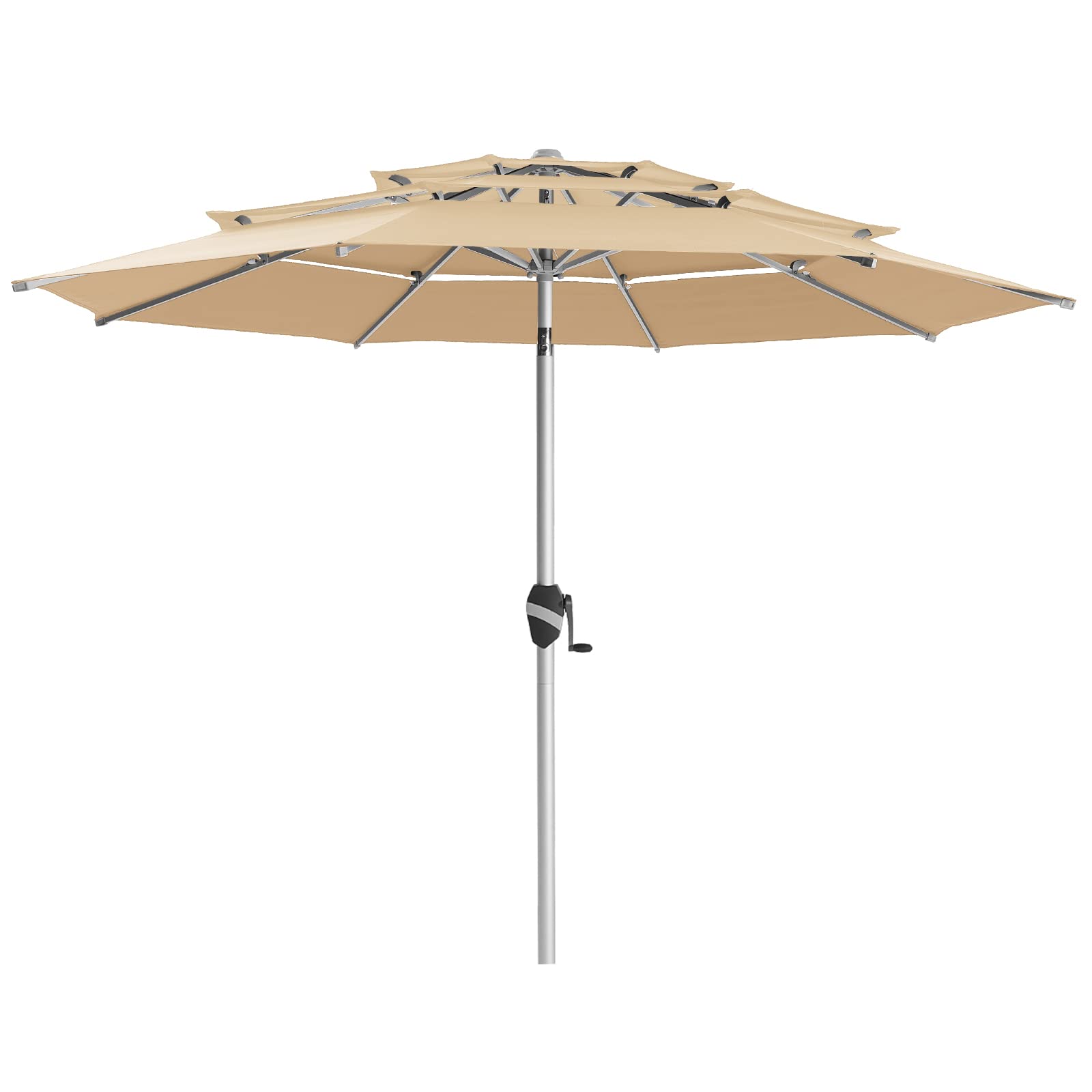 BLUU 9 Ft 3-Tier Aluminum Outdoor Patio Umbrella with Push Button Tilt - Fade-Resistant 5-Year Warranty - Perfect for Poolside, Deck, Garden, Lawn & Outdoor Dining (Beige)
