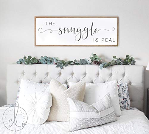 Cozy 'The Snuggle is Real' Wooden Wall Sign - Rustic Bedroom Decor for Master & Guest Rooms - Perfect Above Bed Decor for Couples & Families