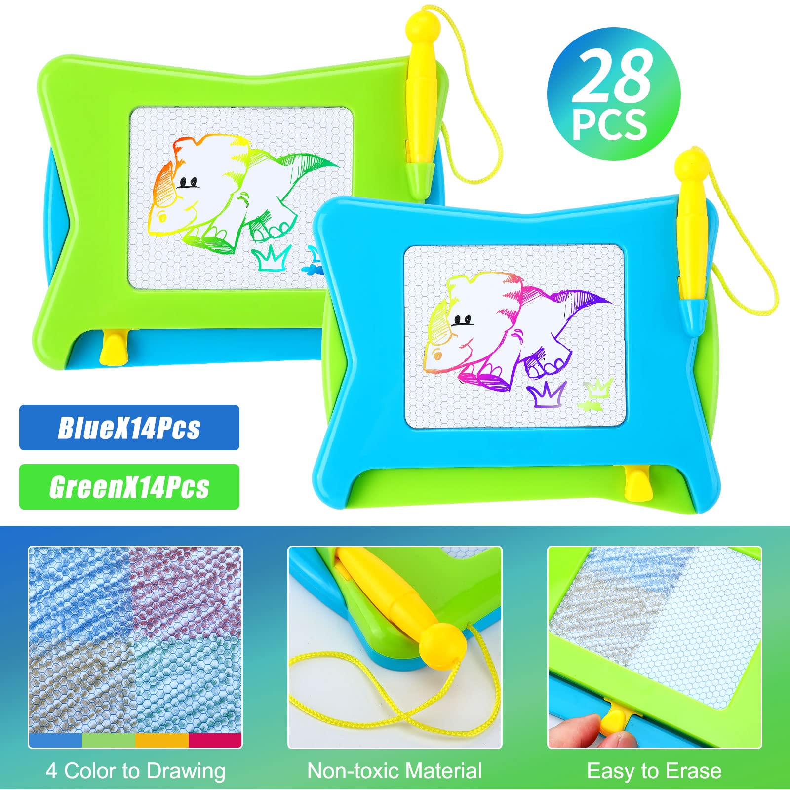 28 Pcs Mini Magnetic Drawing Board Bulk - Erasable Doodle Pad for Kids, Toddler Boy & Girl Learning Toys with Backpack Keychain Clip - Perfect for Classroom Prizes, Travel Activities & Creative Play