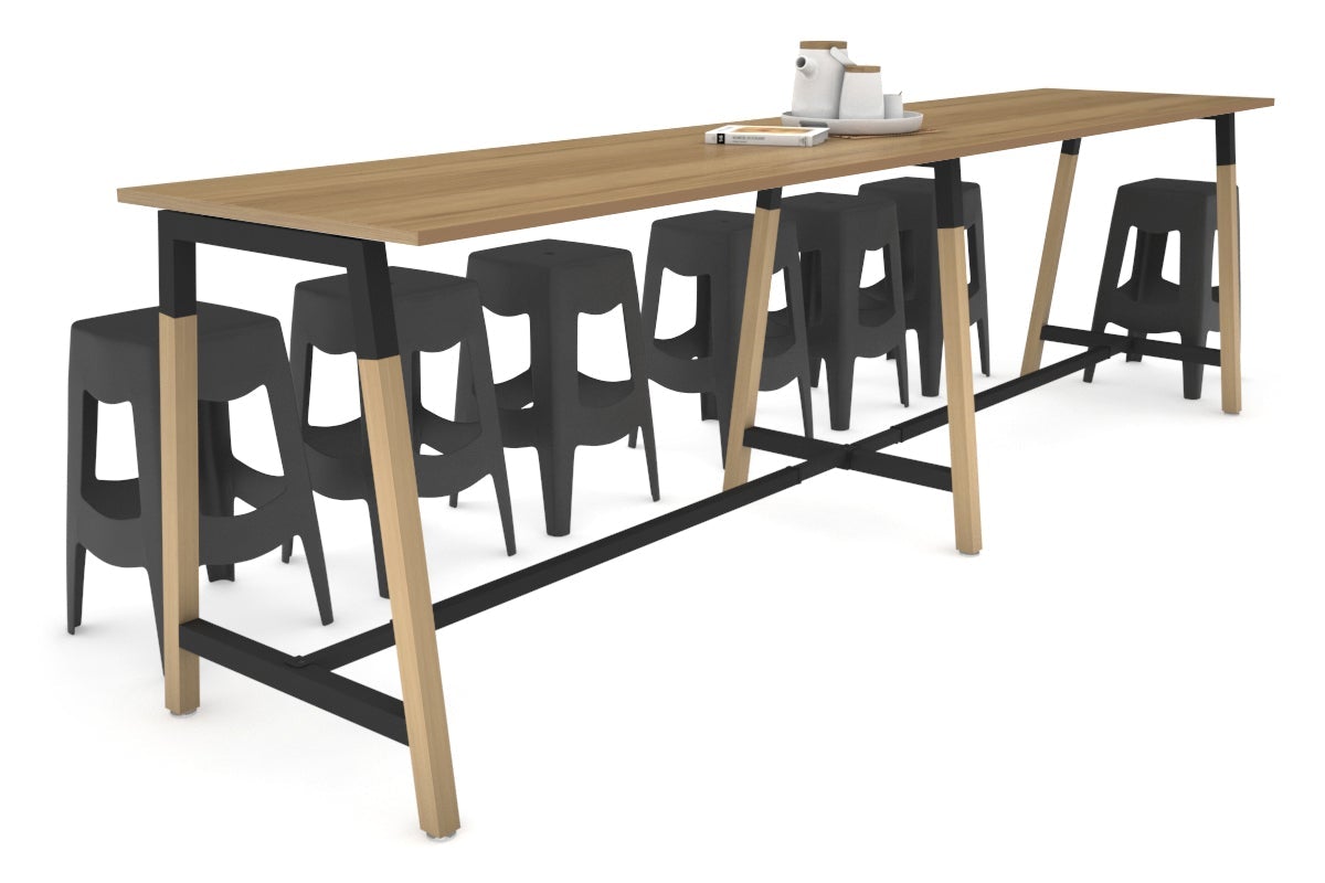 Quadro A Legs Large Counter Table with Wood Legs & Cross Beam [3600L x 700W] - Perfect for Kitchen Islands, Restaurant Bars, and Commercial Counters