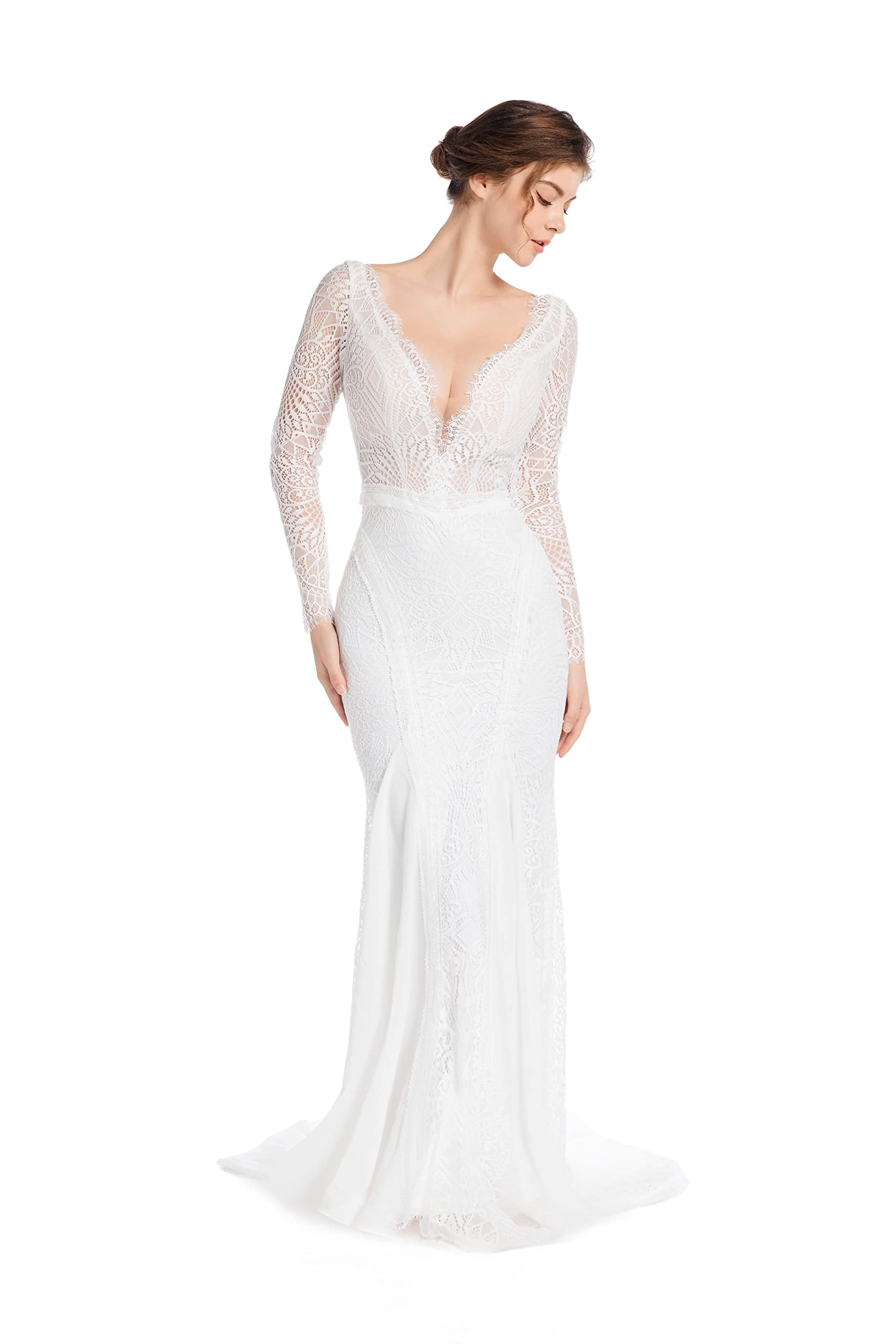 Elegant Mermaid Wedding Dresses for Bride - Boho Lace Long Sleeve Open Back Bohemian Gown | Perfect for Beach, Garden & Vintage Theme Weddings