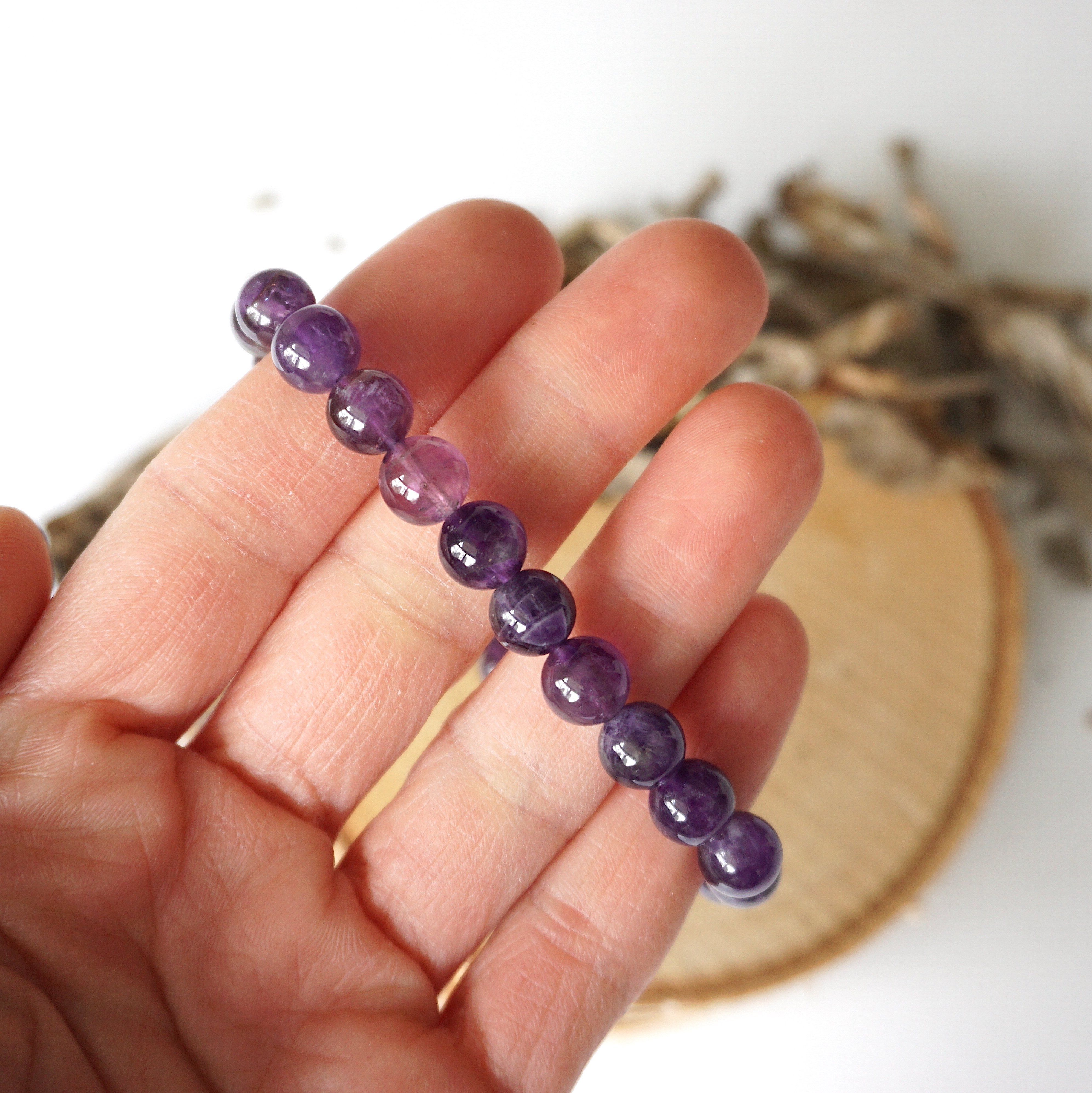 Amethyst Healing Crystal Mala Bracelet - Natural Gemstone Meditation Beads for Stress Relief & Spiritual Balance | Perfect for Yoga, Mindfulness & Daily Wear