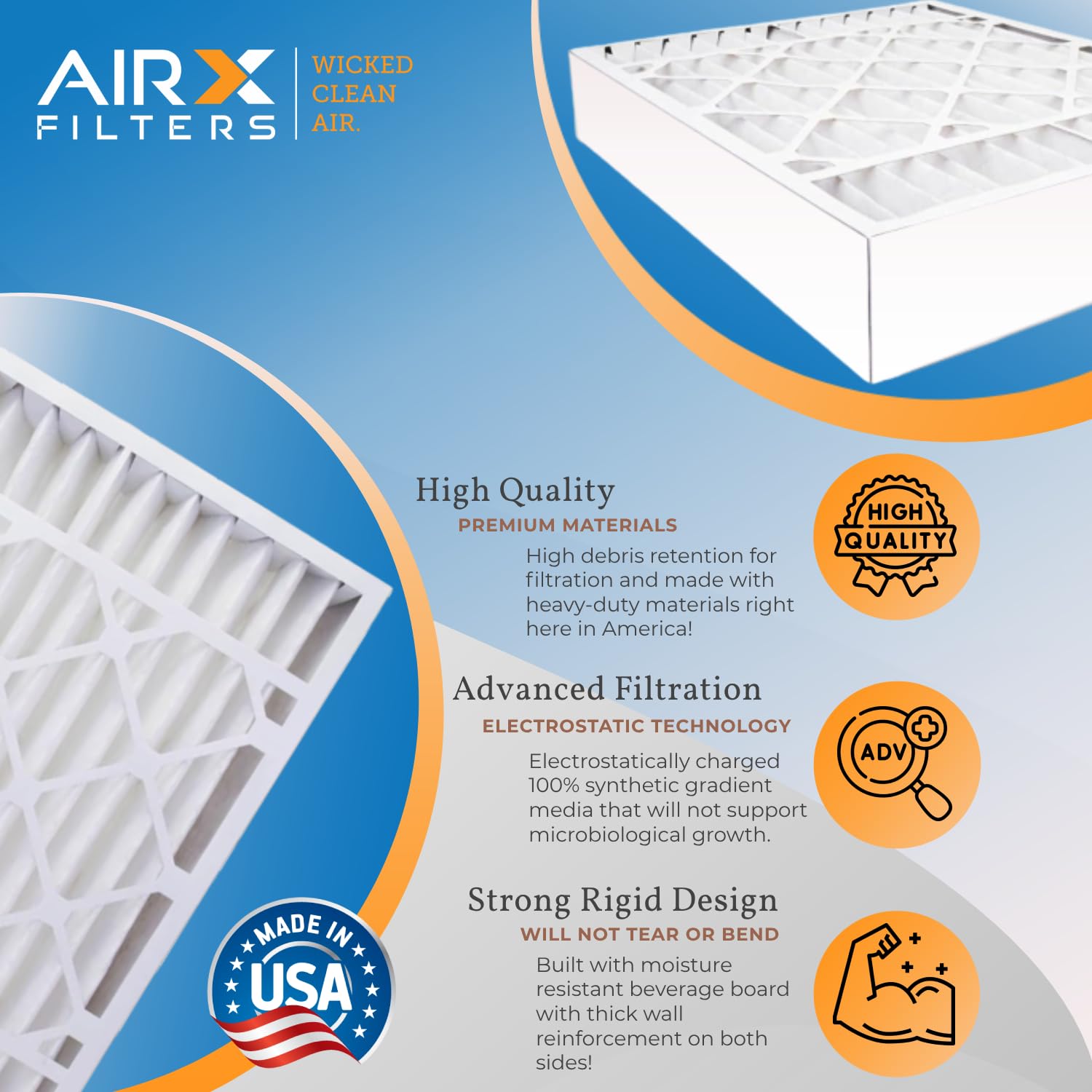 16x25x5 MERV 8 Air Filter 2 Pack - Compatible with Bryant Carrier FILXXCAR0016 Furnace | AIRX WICKED CLEAN Filters for Home HVAC Systems | Improves Indoor Air Quality & Reduces Allergens