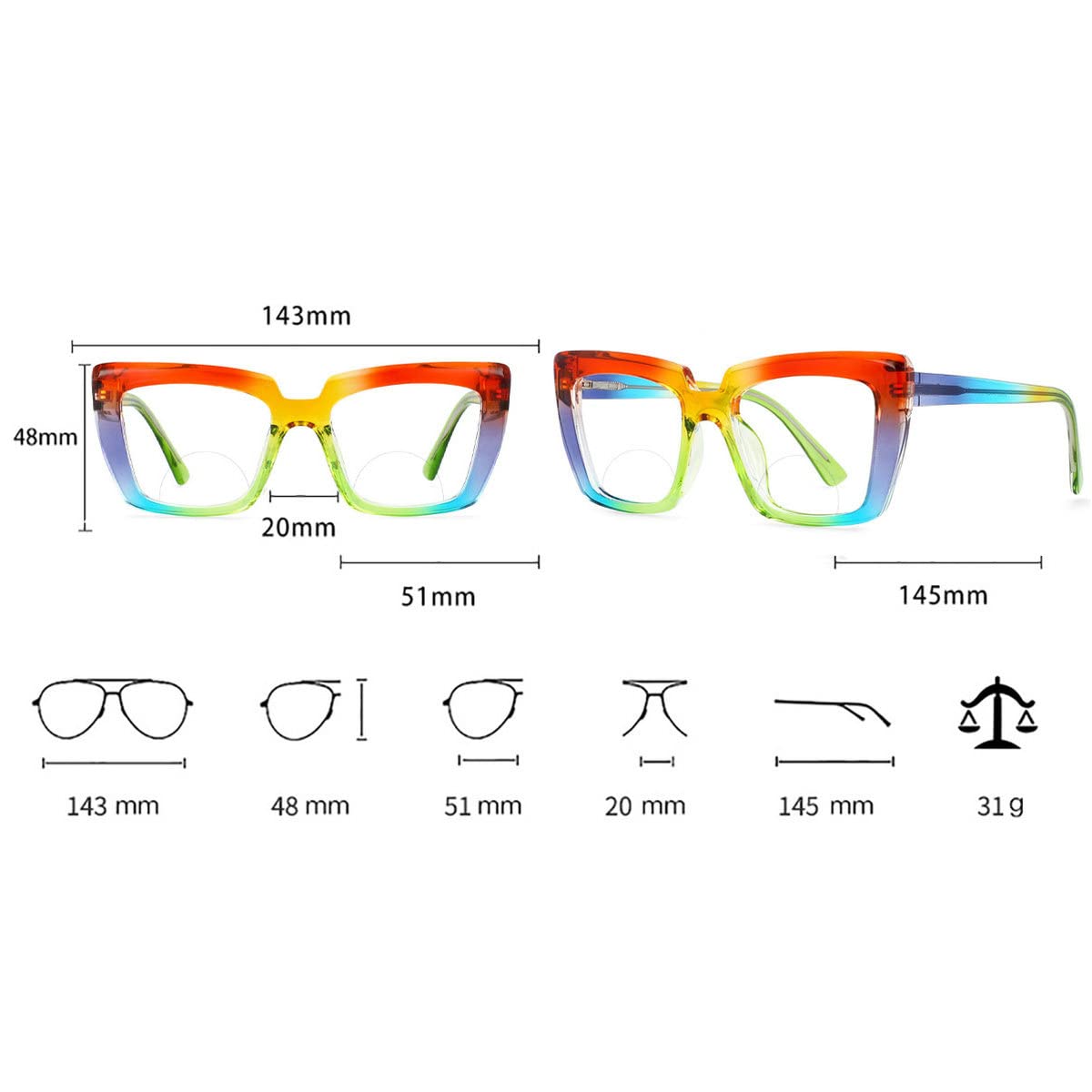 Photochromic Bifocal Reading Glasses for Women - Light Adjusting Rainbow Lens Spring Hinged Large Frame Readers for Presbyopia - Perfect for Indoor/Outdoor Reading, Driving & Computer Use