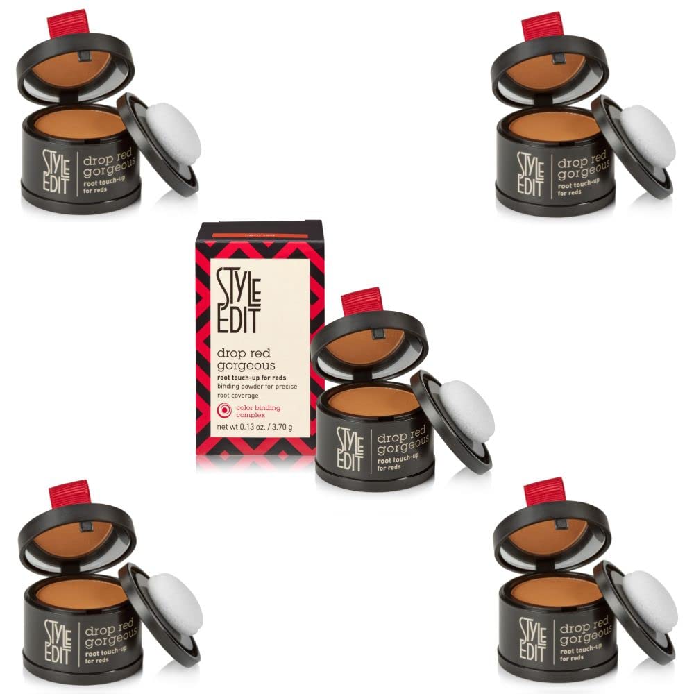 Style Edit Root Touch Up Powder (5 Pack) - Water Resistant & Non-Sticky Gray Coverage for Dark Roots Between Salon Visits | Light Red Hair Color | Compact & Mess-Free Solution for On-The-Go Touch Ups