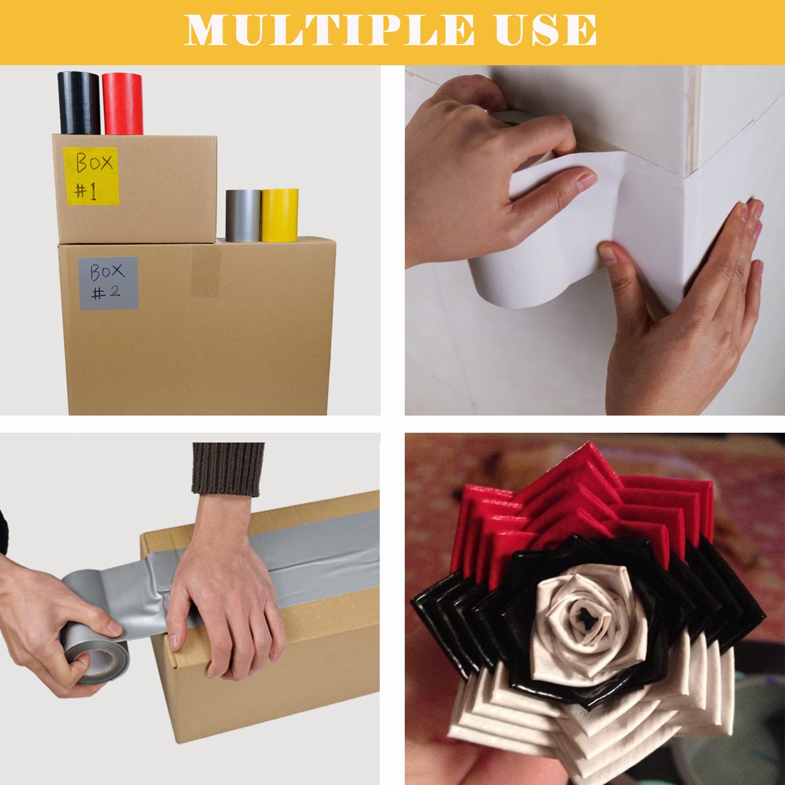 Heavy Duty Duct Tape 4 Inches Wide - Super Strong Waterproof Multi-Purpose Adhesive Tape for Crafts, Home Repairs & DIY Projects - 65 ft Roll, White - Perfect for Sealing, Patching & Emergency Fixes