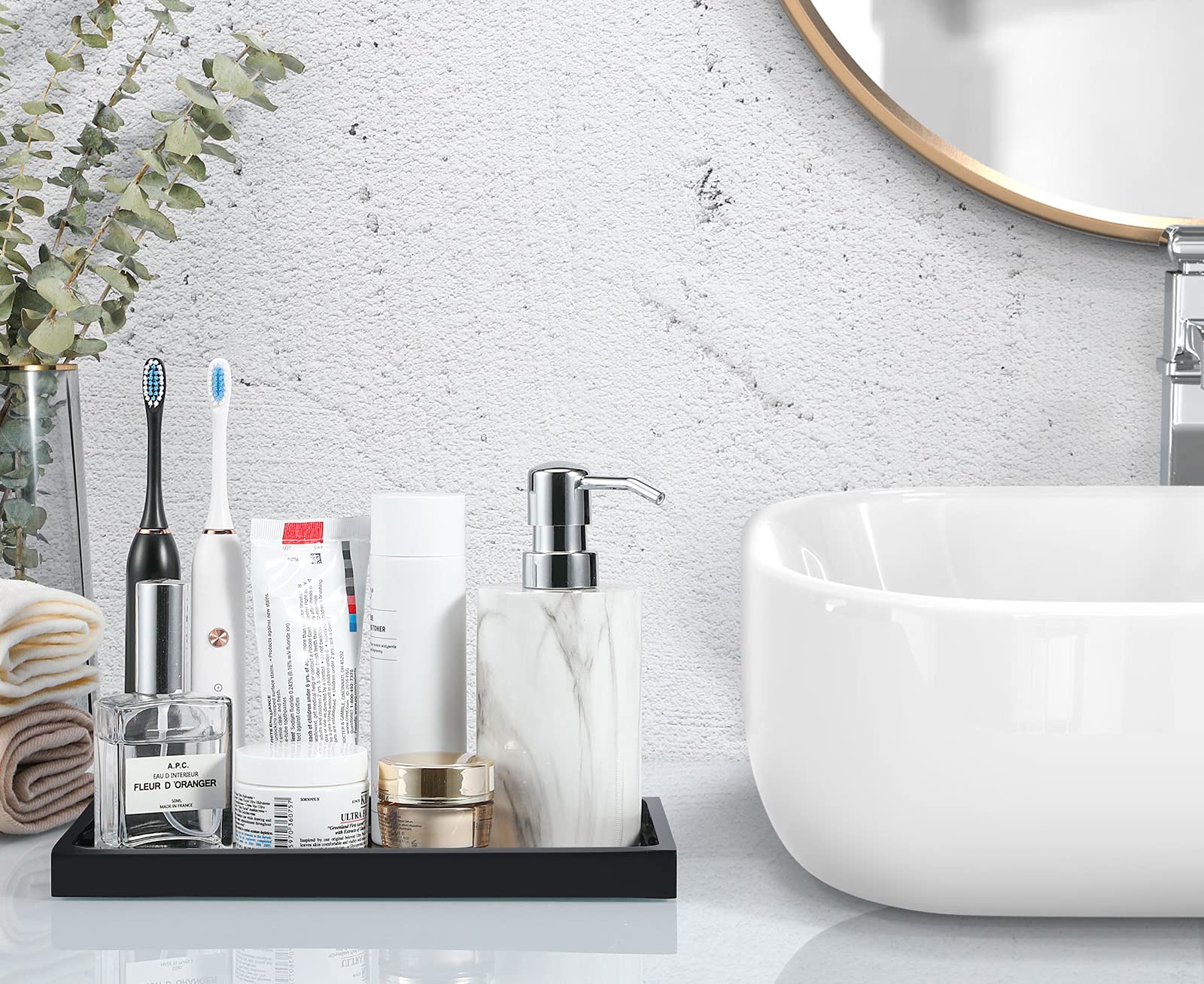 Luxspire Matte Black Resin Bathroom Vanity Tray - Jewelry Ring Organizer & Perfume Dish for Dresser, Sink Countertop - Perfect for Bathroom, Kitchen, and Bedroom Storage (Medium Size)