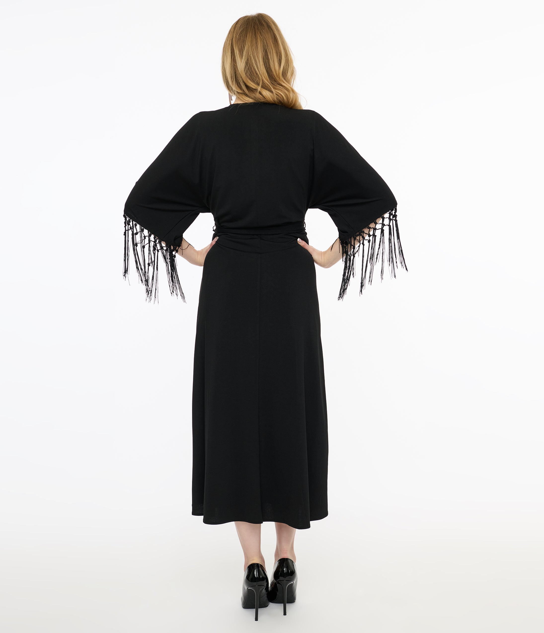 Vintage Black Wrap Midi Dress - Elegant Retro Style for Women, Perfect for Cocktail Parties, Date Nights & Special Occasions
