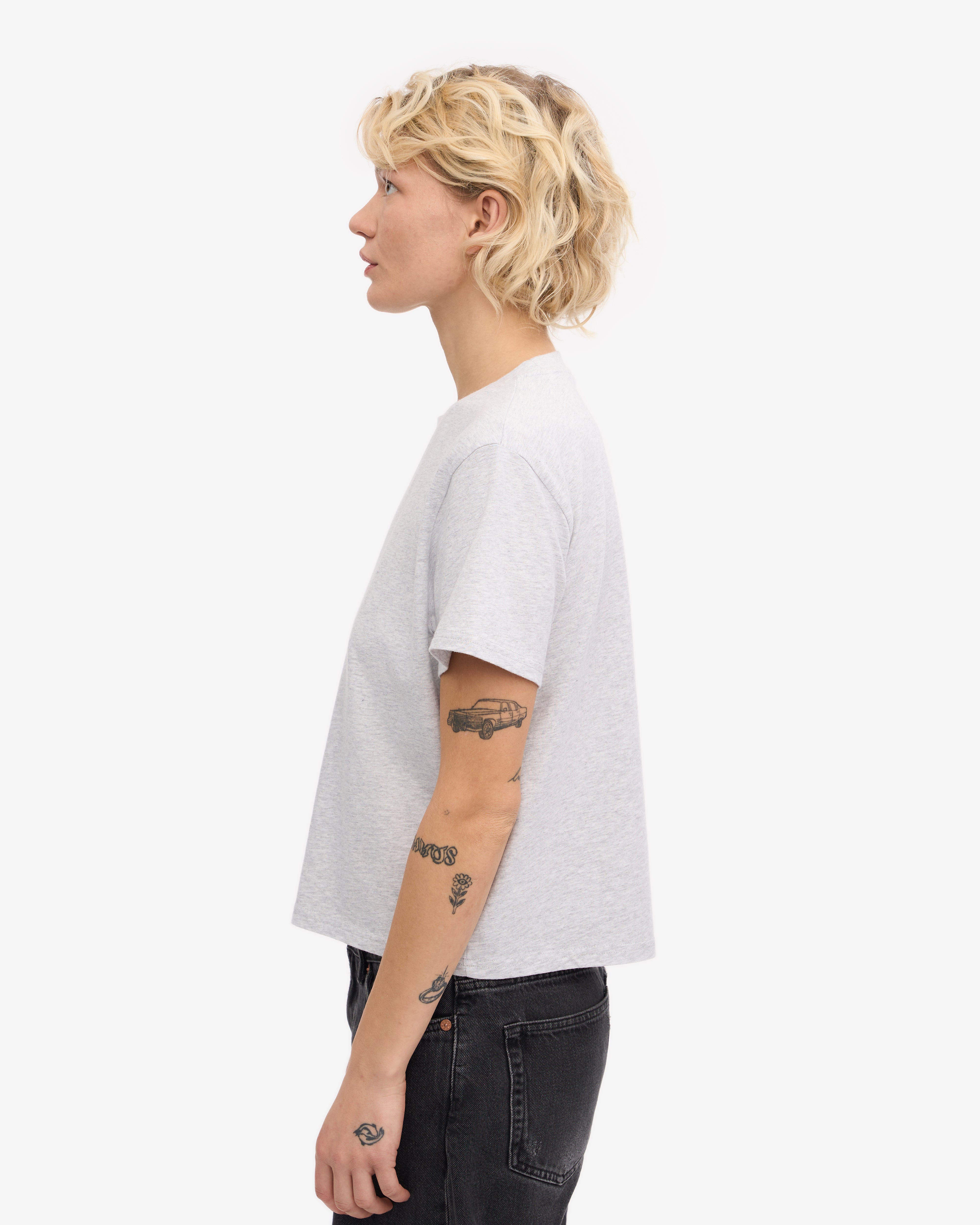 Organic Boxy Crop Tee - Soft Cotton Oversized T-Shirt for Women | Snow Melange | Casual Wear, Street Style & Layering Essential