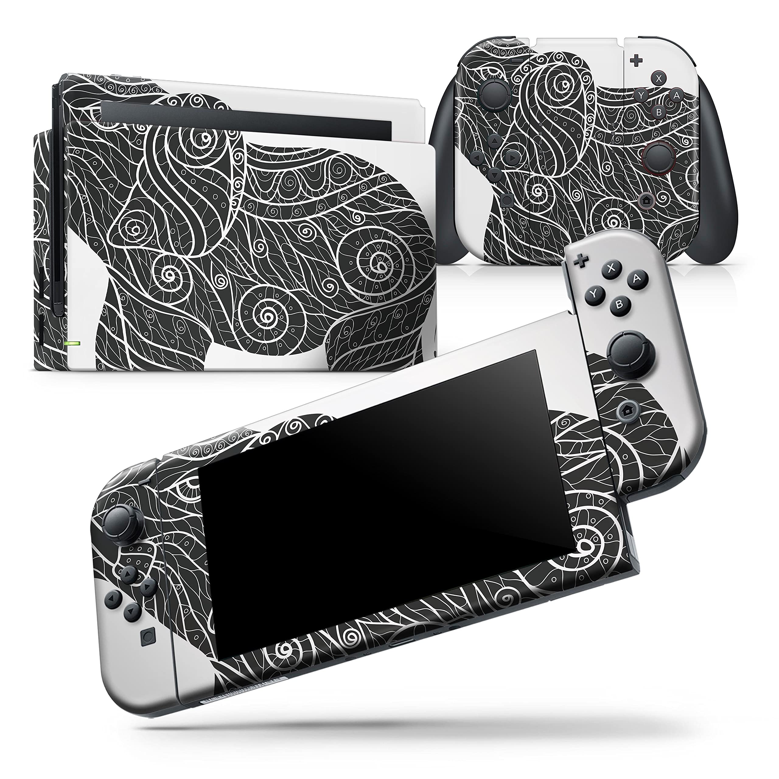 Nintendo Switch OLED Skin Decal - Scratch-Resistant Removable Vinyl Wrap Cover with Zendoodle Elephant Design - Compatible with Switch OLED Console Bundle - Perfect for Gaming Protection & Personalization