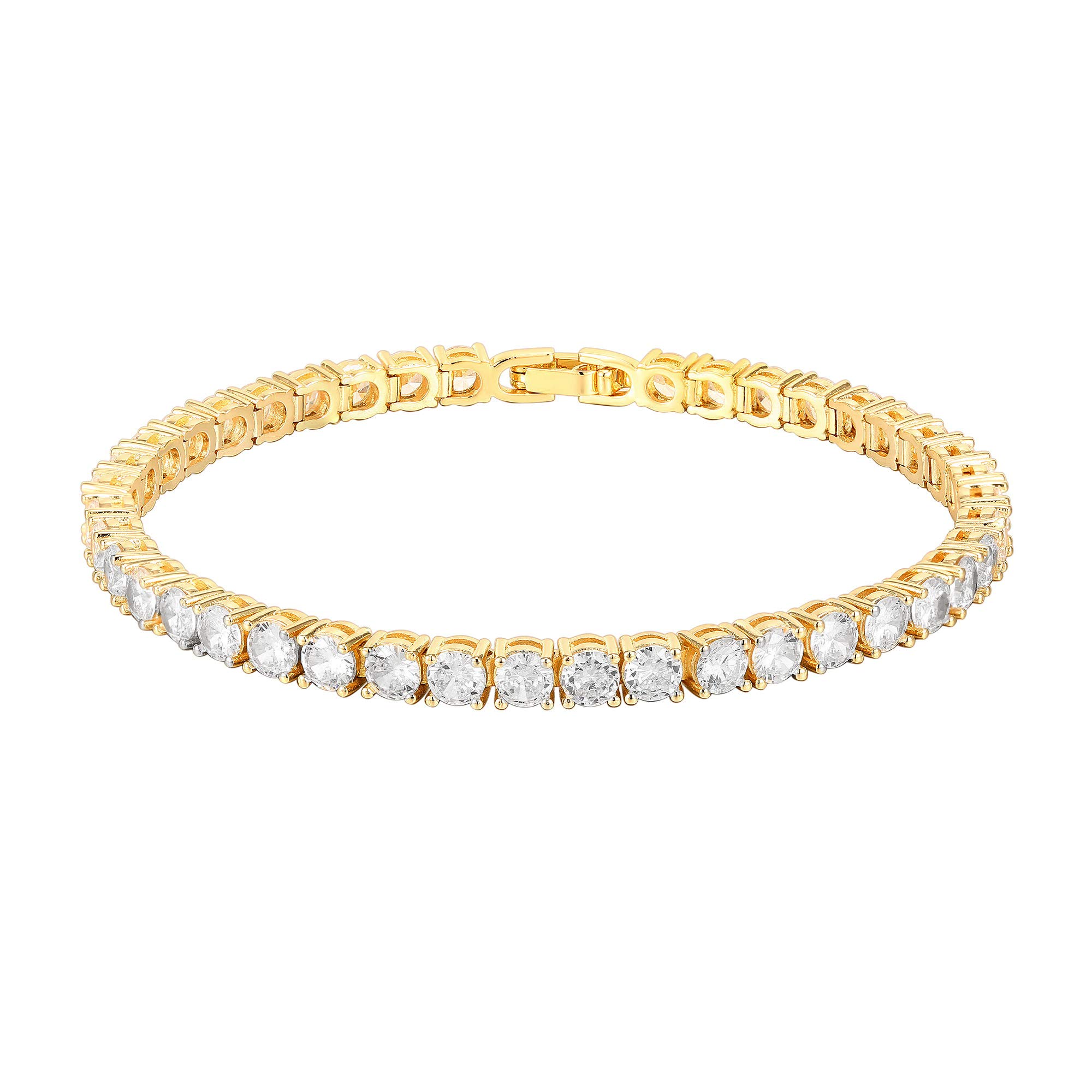 PAVOI 14K Gold Plated Cubic Zirconia Tennis Bracelet for Women | 4mm CZ Classic Elegant Bracelet | Adjustable 6.5-7.5 Inch | Perfect for Weddings, Parties & Everyday Wear