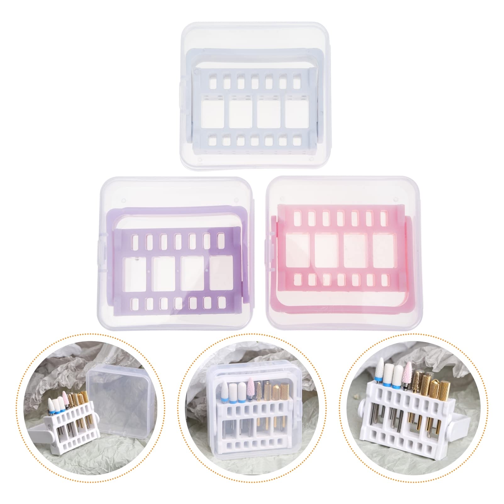 Lurrose 3Pcs Nail Drill Storage Box - Portable Nail Drill Bit Holder Organizer with PP Box Rack for Salon & Home Use | Multipurpose Display Case for Nail Art Tools & Accessories