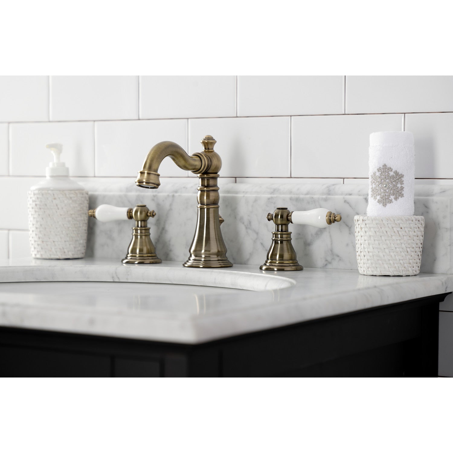 American Patriot FSC19733APL 3-Hole Widespread Bathroom Faucet with Brass Pop-Up Drain - Antique Brass Finish - Perfect for Vintage & Farmhouse Style Bathrooms
