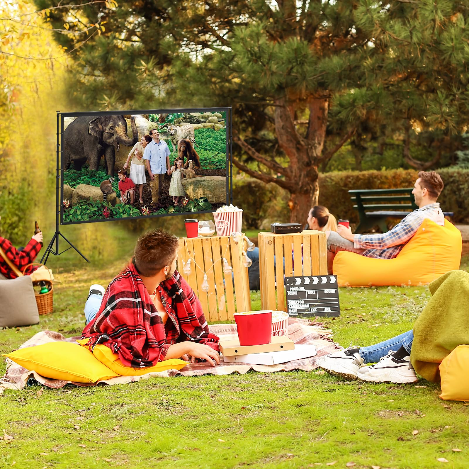 AAJK 150-inch Portable Projector Screen with Stand - 16:9 Wrinkle-Free 4K HD Indoor/Outdoor Projection Screen for Home Theater, Backyard Movies & Parties - Includes Carry Bag for Easy Transport & Storage