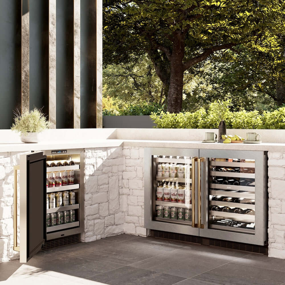 ZLINE Autograph Edition 24 Inch Touchstone Dual Zone 44 Bottle Wine Cooler - Stainless Steel Glass Door with Polished Gold Handle - Perfect for Home Bars, Wine Cellars & Entertaining (RWDOZ SN 24 G)