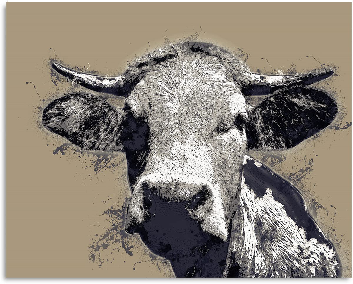 Govivo Highland Cow Wall Art - Rustic Farmhouse Decor, Western Canvas Painting, Farm Animal Pictures for Kitchen & Living Room - 30x24 Inch Ready to Hang Country Home Decor - Perfect for Ranch, Cabin & Cottage Style Interiors