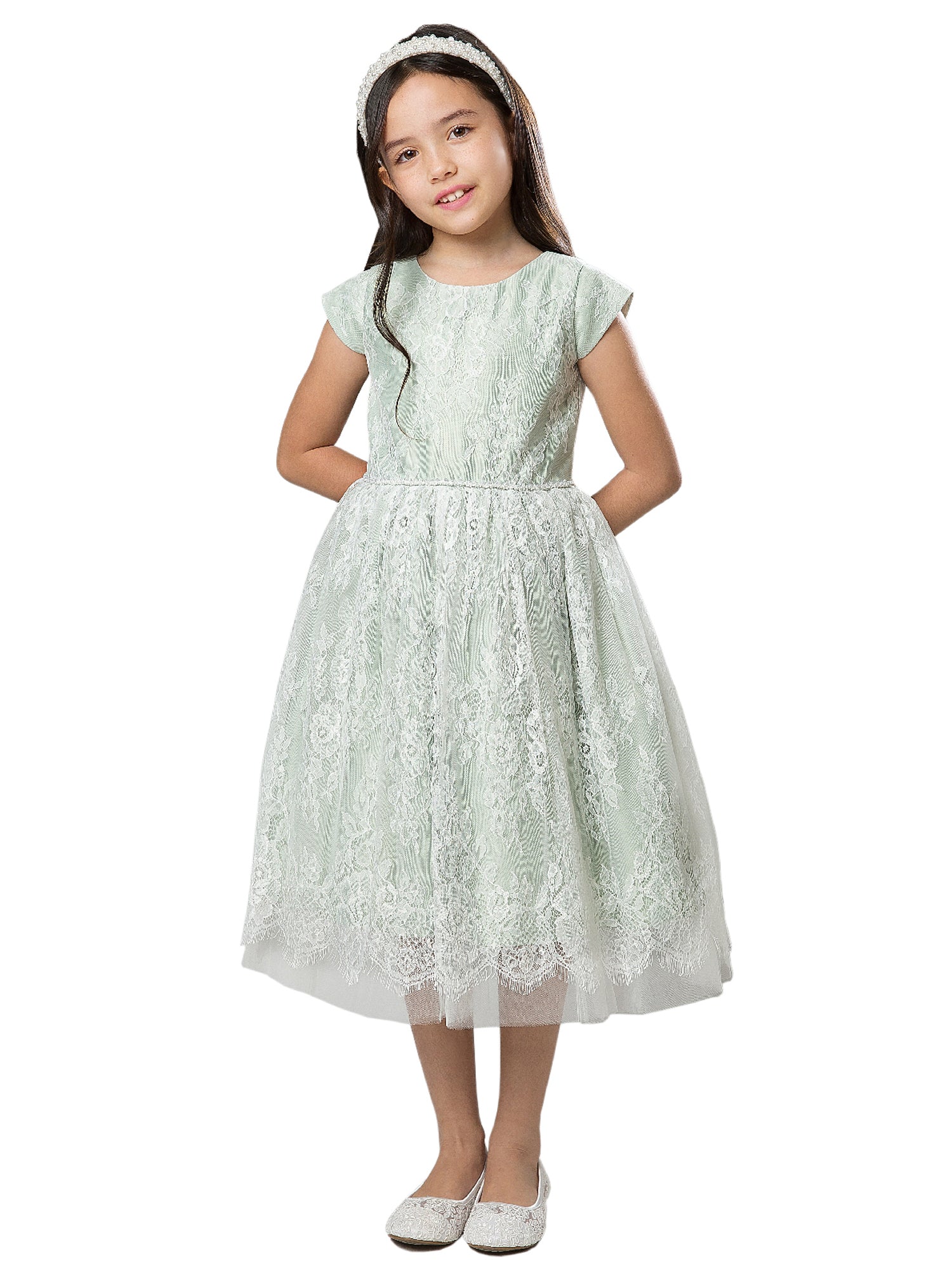 Elegant Big Girls Sage French Lace Peek-A-Boo Tulle Junior Bridesmaid Dress Size 7-16 | Perfect for Weddings, Prom & Special Occasions
