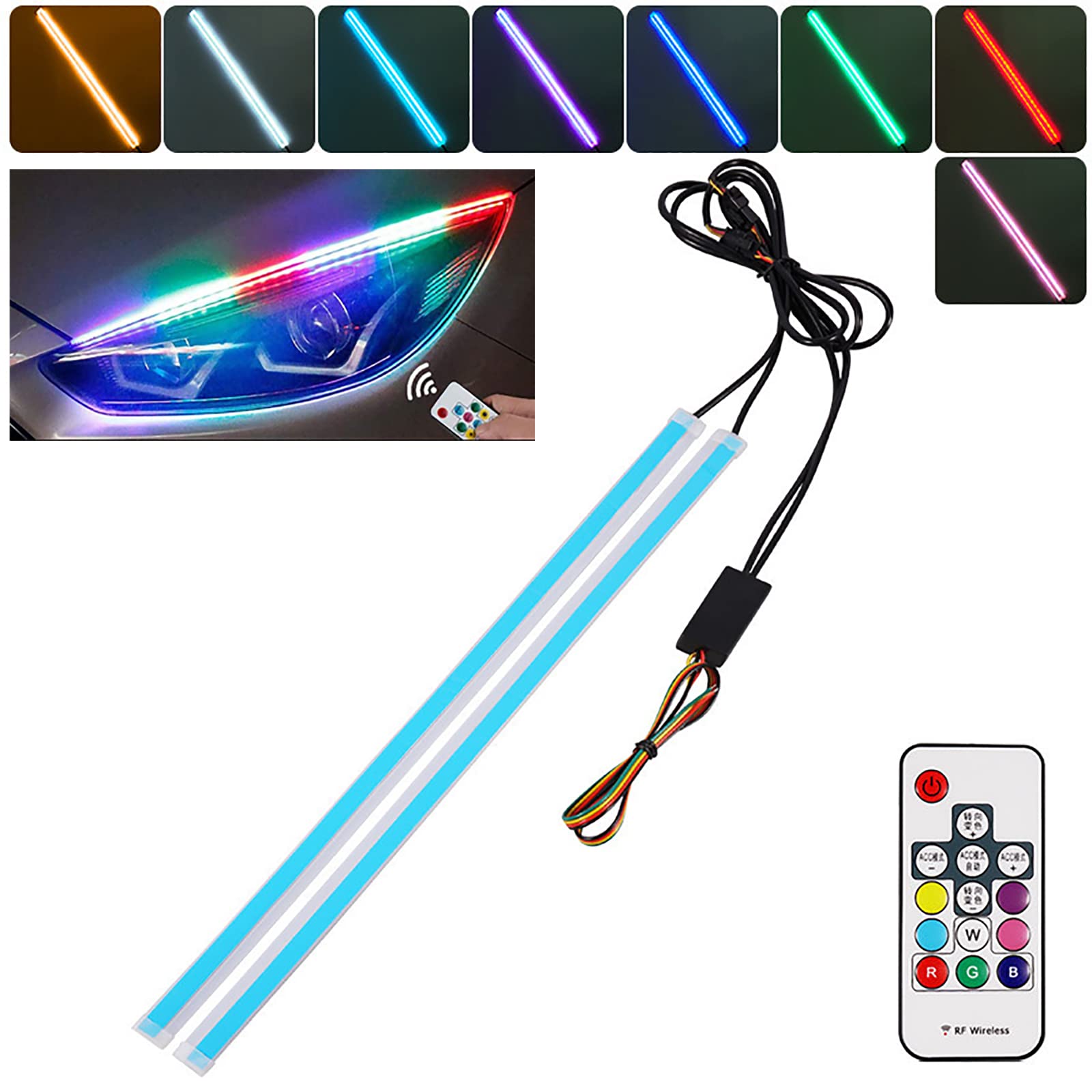 COYOUCO Flexible Car LED Strip Light - RGB Multi-Color Daytime Running Lights with Waterproof Design | 45cm Surface Strip Tube for Headlights & Turn Signals | Perfect for Car Customization, Night Driving & Vehicle Decoration