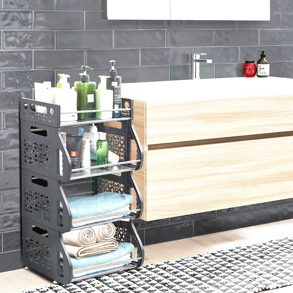 Nandae 4-Tier Metal Rolling Cart Organizer with Wheels - Kitchen Storage Basket for Fruits, Vegetables, Pantry, Bedroom, Bathroom - Ideal for Home, Office, and Dorm Organization