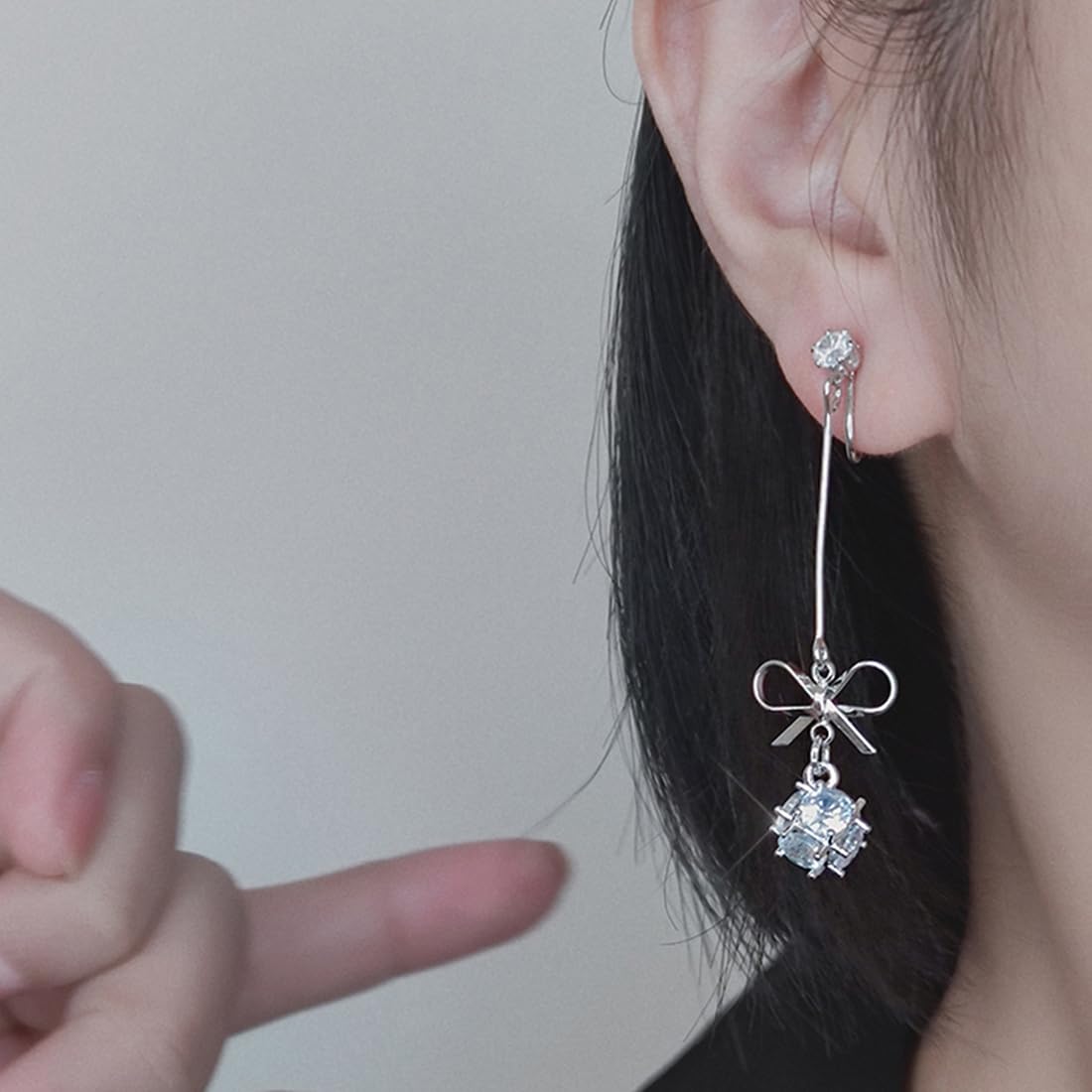 925 Sterling Silver Long Bow Zircon Dangle Earrings for Women - Elegant Drop Hook Earrings (57mm) | Perfect for Parties, Weddings & Everyday Wear