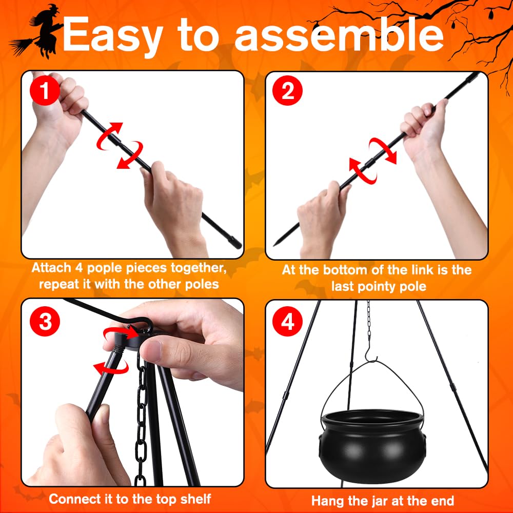 Black Plastic Witches Cauldron with LED String Lights - Large Halloween Party Bowl for Home, Porch & Yard Decorations | Perfect for Spooky Decor, Trick-or-Treat Candy Bowl & Halloween Party Centerpiece