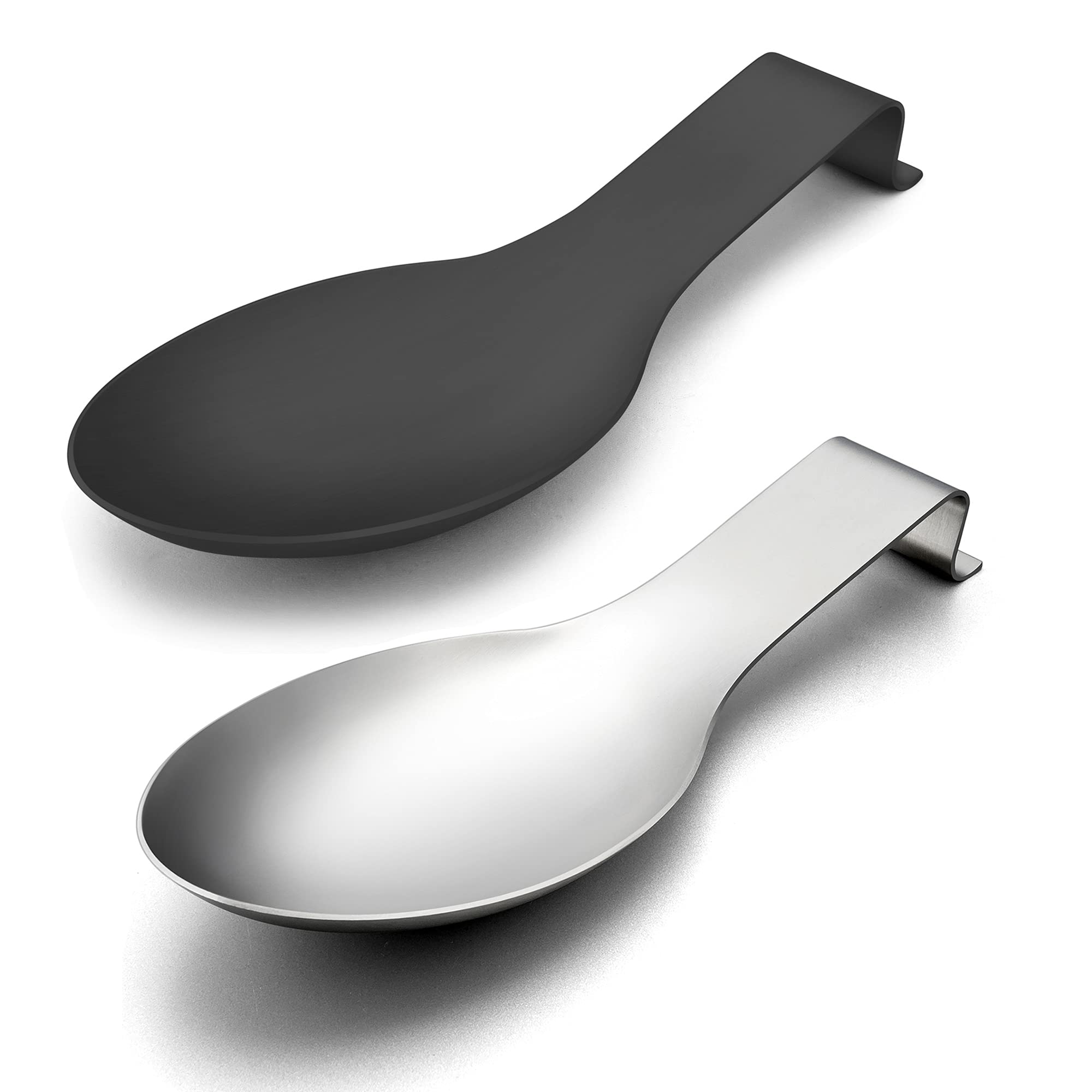 LIANYU 2-Pack Stainless Steel Spoon Rest Set - Black & Silver Kitchen Utensil Holder for Stove Top, Countertop - Dishwasher Safe - Perfect for Cooking, Serving, and Organizing Kitchen Tools