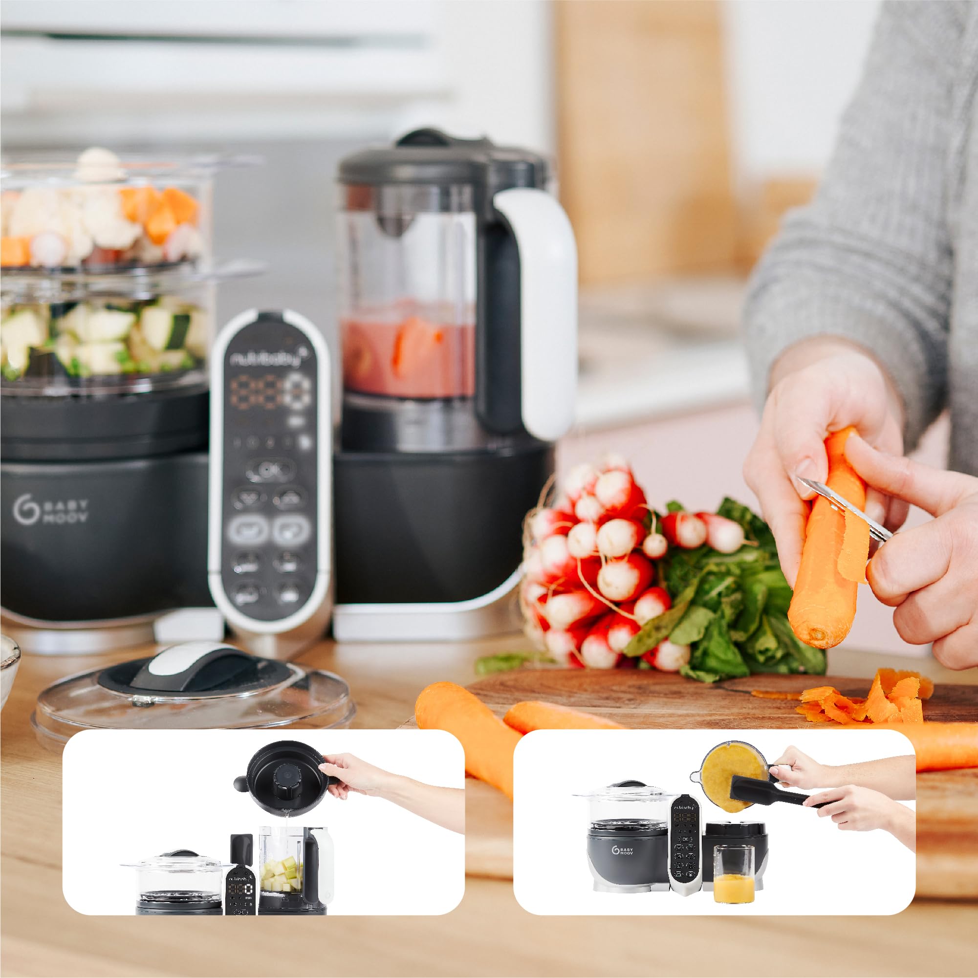 Babymoov Nutribaby Plus 6-in-1 Baby Food Maker & Steamer Blender | Baby Food Processor for Weaning with Warmer, Defroster & Sterilizer | Nutritionist Approved | Perfect for Homemade Baby Purees & Meal Prep (Grey)