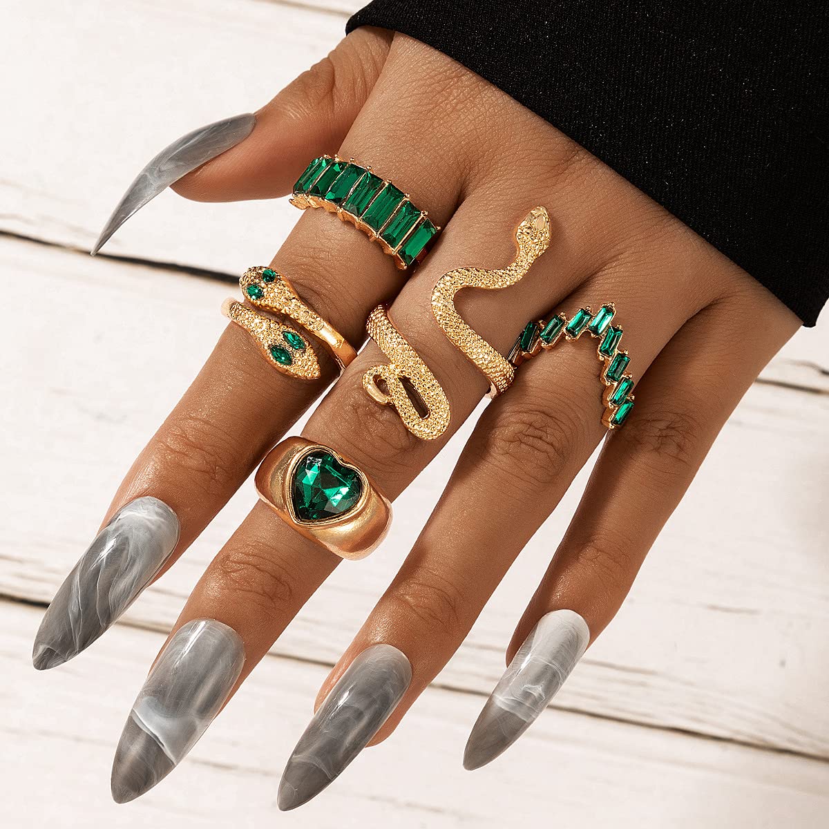 Boho Crystal Snake Rings Set for Women - Stackable Midi Cuff Rings, Gold Plated Knuckle Rings, Retro Joint Finger Rings - Perfect Mother's Day Gift, Birthday Present & Boho Jewelry for Everyday Wear