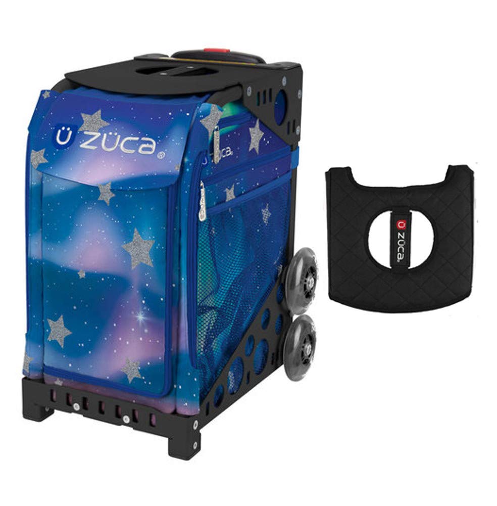 Zuca Sport Bag - Aurora with Gift Black/Pink Seat Cover (Black Non-Flashing Wheels Frames) | Premium Gymnastics & Figure Skating Backpack for Athletes | Perfect for Competitions, Training & Travel