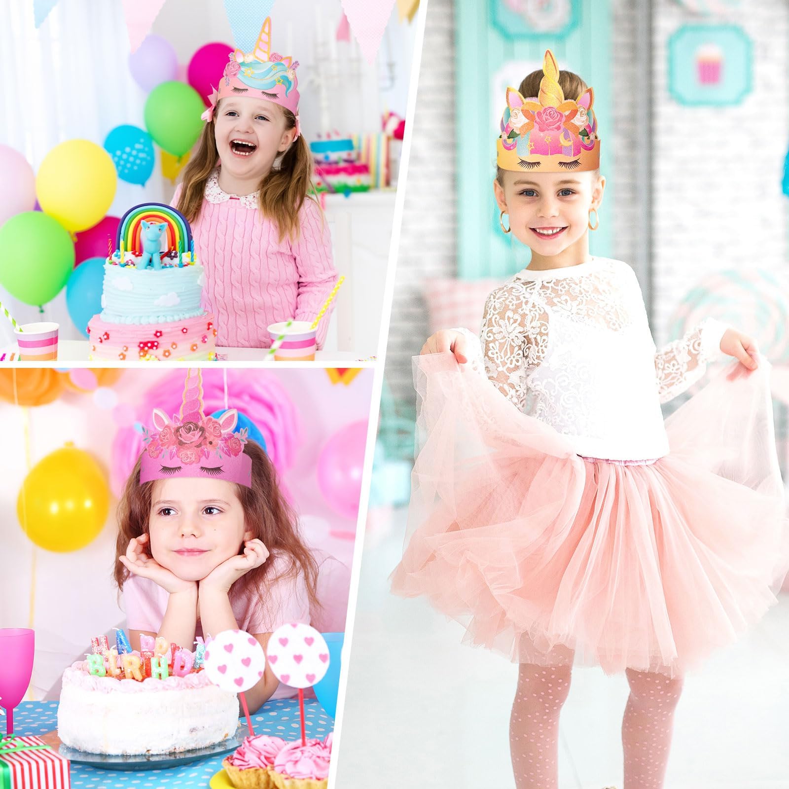 WERNNSAI 12-Pack Unicorn Party Crowns for Kids - Glitter Paper Princess Tiara Headbands, Birthday Party Decorations, Classroom Supplies & Costume Accessories | Perfect for Unicorn Themed Parties, Dress-Up Play & School Events