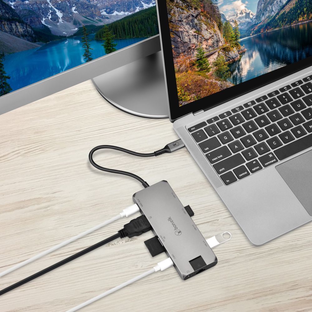 Bonelk 11-in-1 USB C Hub Multiport Adapter with 4K HDMI, USB 3.0, SD/TF Card Reader, PD Charging - Space Gray - Perfect for MacBook Pro/Air, iPad Pro, Chromebook & More