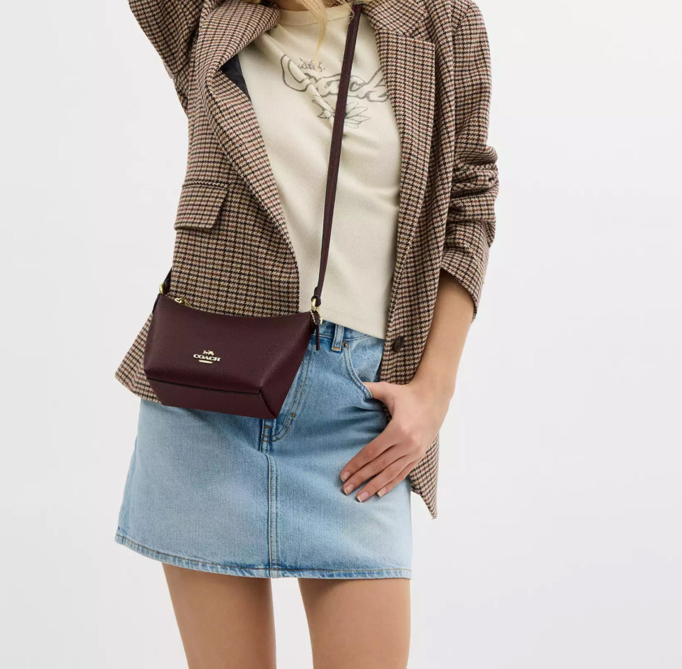 NWT Coach Small Zip Top Leather Crossbody Bag in Gold/Merlot - Stylish Shoulder Purse for Women | Perfect for Date Night, Work & Travel Accessories