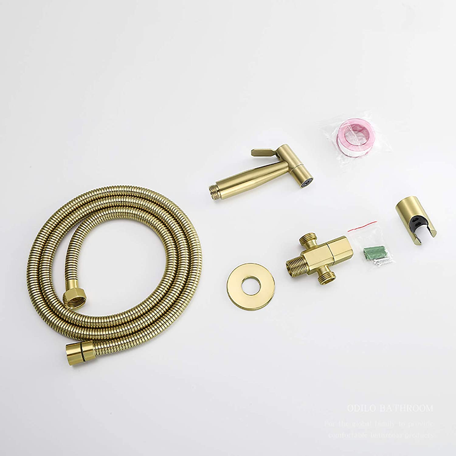Premium Brass Handheld Toilet Sprayer Kit - Cold Water Wall Mounted Diaper Sprayer with Stainless Steel Hose & Angle Valve (Brushed Gold Finish) - Perfect for Cloth Diaper Cleaning, Baby Care & Bathroom Hygiene
