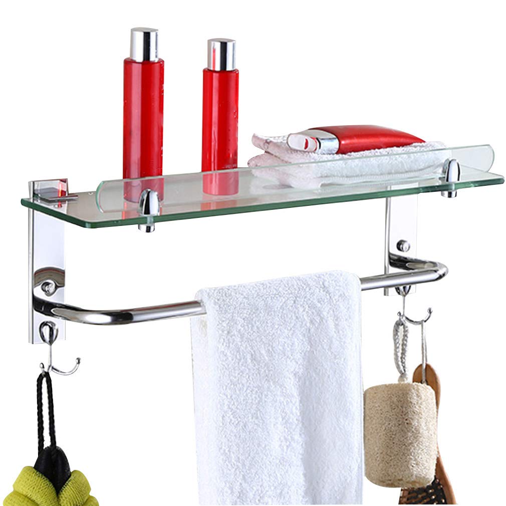 Stainless Steel Bathroom Shelves - Wall Mounted Shower Organizer with Tempered Glass, European Style Towel Rack (3 Sizes, 60x14x16cm) - Perfect for Bathroom Storage, Shower Caddy & Spa Organization