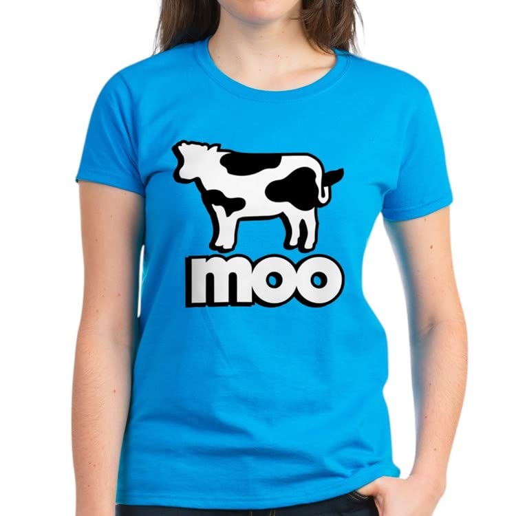 Cow Moo Women's Dark Cotton T-Shirt - Comfortable Casual Tee for Everyday Wear, Farm Lover Gift, Funny Animal Shirt