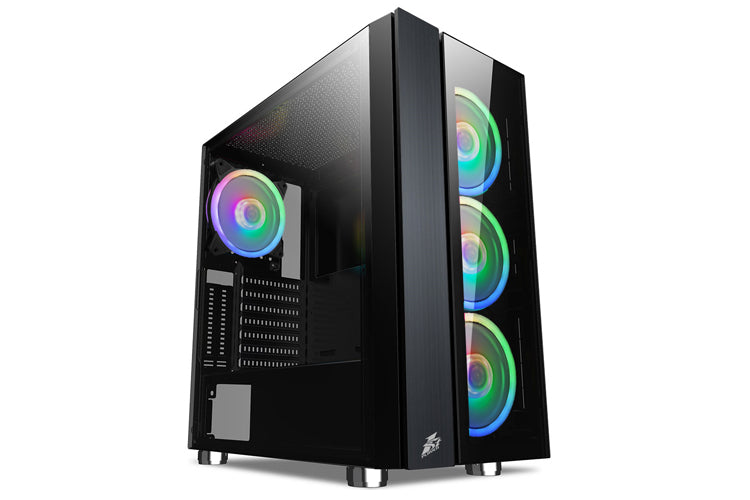 1st Player Sir B7 E ATX Mid Tower Gaming PC Case - 4x 120mm RGB Fans, Tempered Glass Side Panel, High Airflow Design for Gaming & Streaming (Black) - Perfect for Custom Builds & RGB Enthusiasts