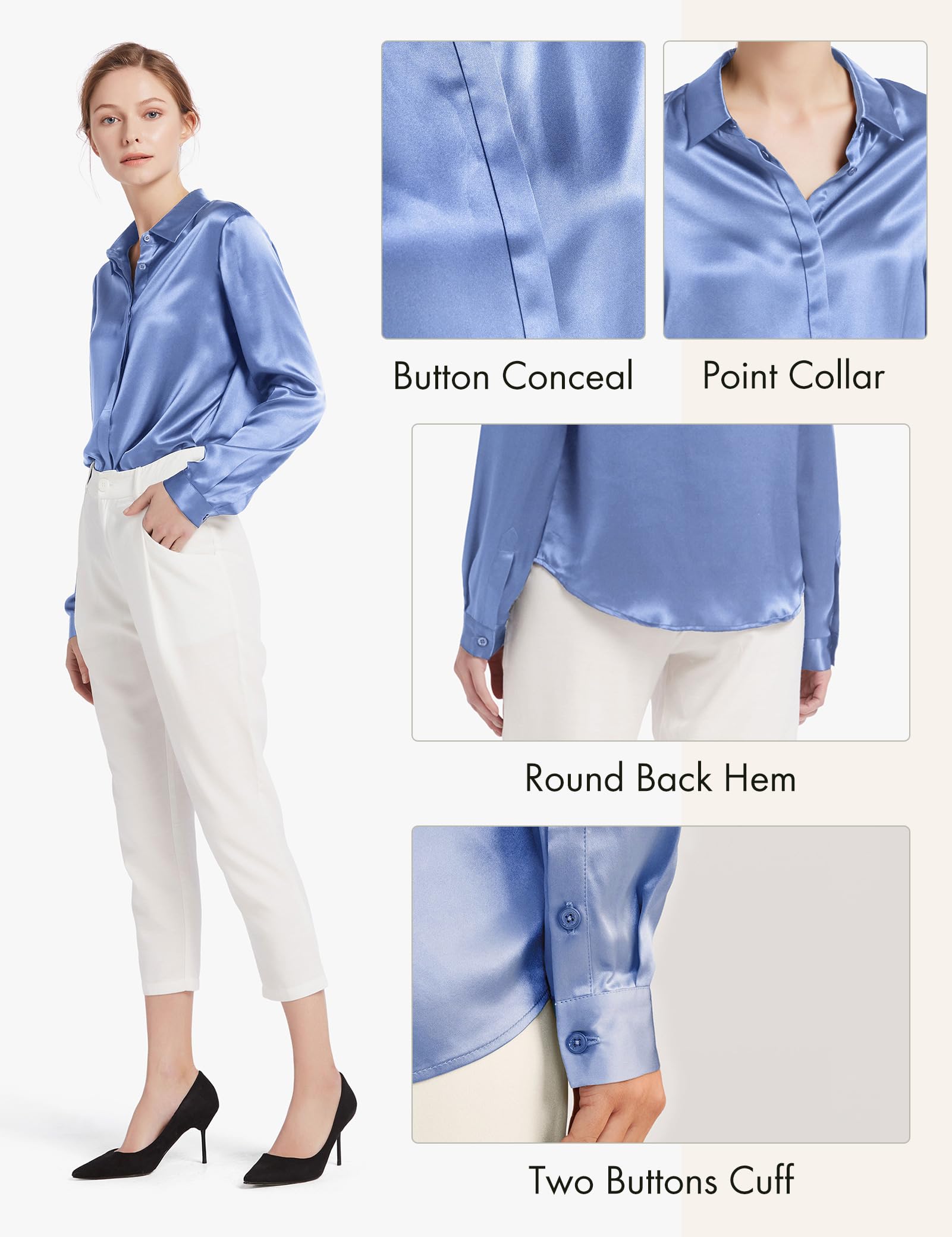 LilySilk 100% Pure Silk Blouse for Women - Long Sleeve Soft Smooth Shirt for Office, Party & Formal Wear