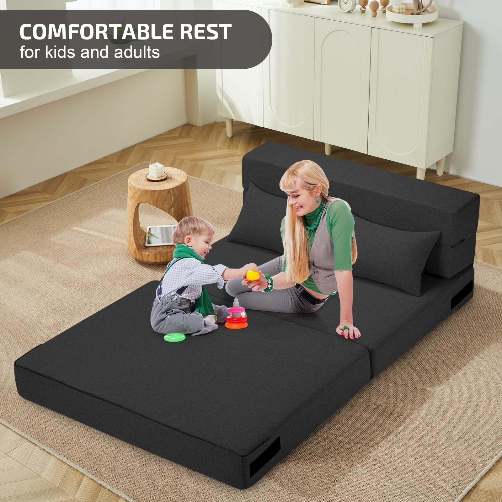 Convertible Folding Sofa Bed with Memory Foam & 2 Pillows - Twin Size Sleeper Couch for Living Room, Guest Room, Dorm - Space-Saving Multi-Functional Furniture for Small Apartments, Home Office & Lofts - Perfect for Overnight Guests, Movie Nights & Compact Living Spaces