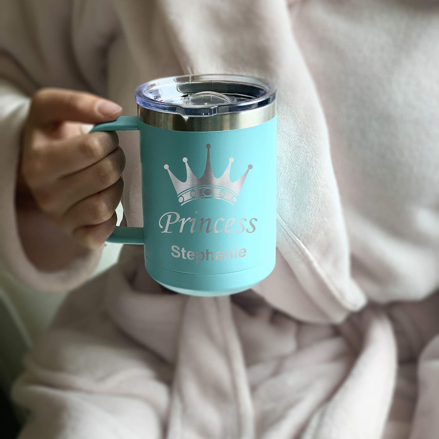 LaserGram 15oz Vacuum Insulated Stainless Steel Coffee Mug with Soccer Ball Design - Personalized Engraving Included (Dark Blue) - Perfect for Hot & Cold Drinks, Office, Travel & Sports Fans Gift