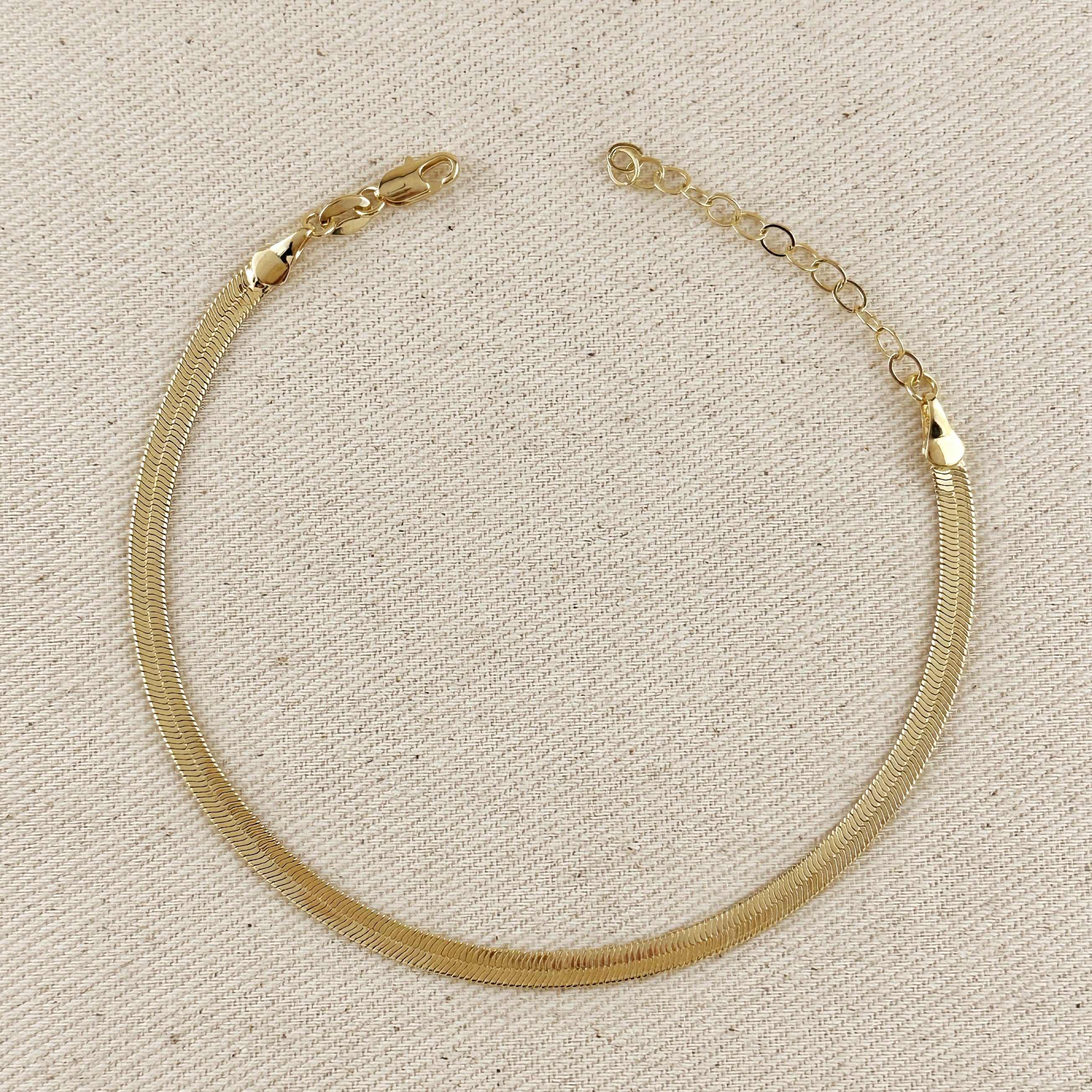 18K Gold Filled 4mm Herringbone Chain Anklet Bracelet - Dainty Ankle Jewelry for Women, Perfect for Beach, Wedding & Everyday Wear