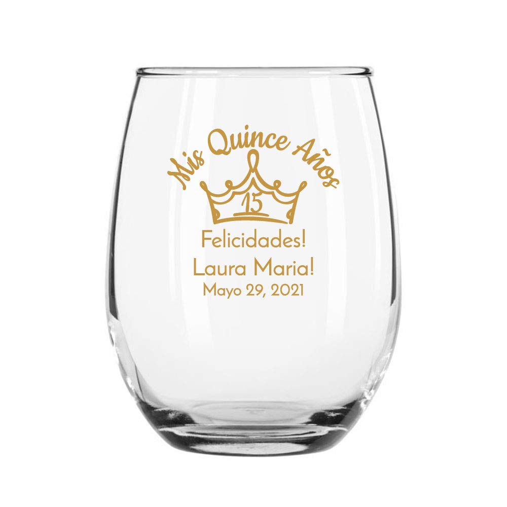 144 Pack Gold Stemless 9 oz Wine Glasses for Quinceañera Party Decorations - Perfect for Sweet 15 Celebrations, Bridal Showers & Bachelorette Parties