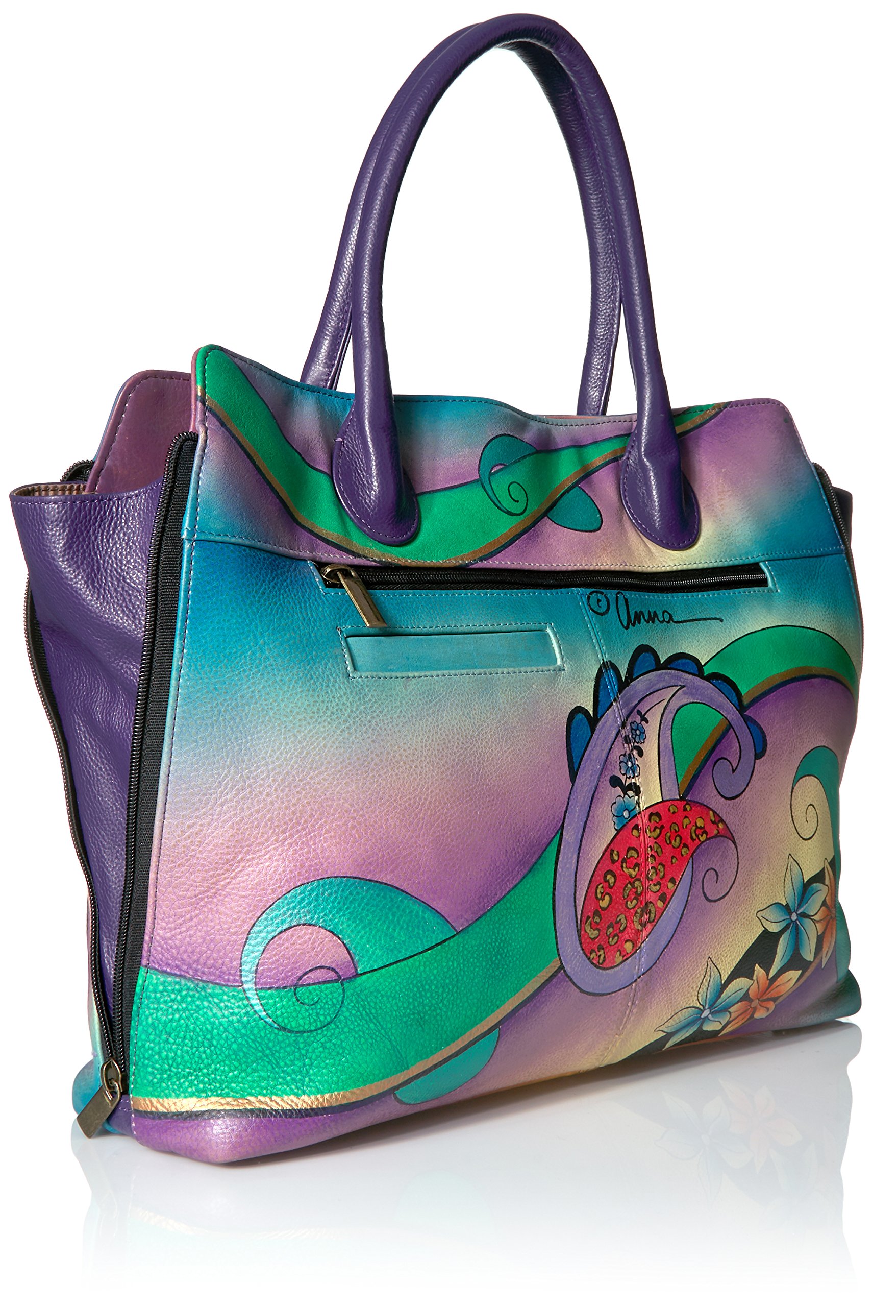 Anna by Anuschka Hand-Painted Genuine Leather Expandable Tote Bag - Large Artisan Purse for Women, Perfect for Work, Travel & Shopping