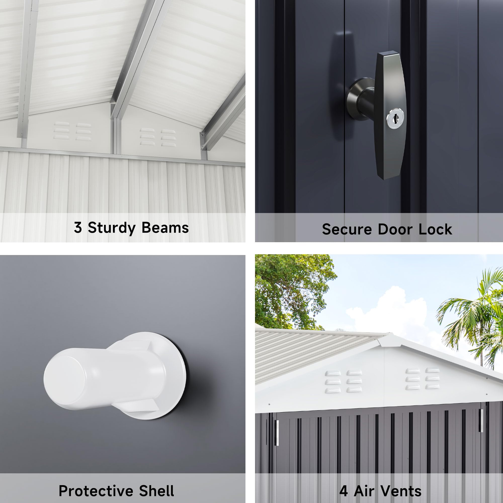Polar Aurora 6x8 FT Outdoor Storage Shed - Heavy Duty Metal Garden Shed with Reinforced Frame Structure | Waterproof Tool Shed for Backyard, Patio, Lawn (White) | Perfect for Storing Gardening Tools, Lawn Equipment & Outdoor Furniture