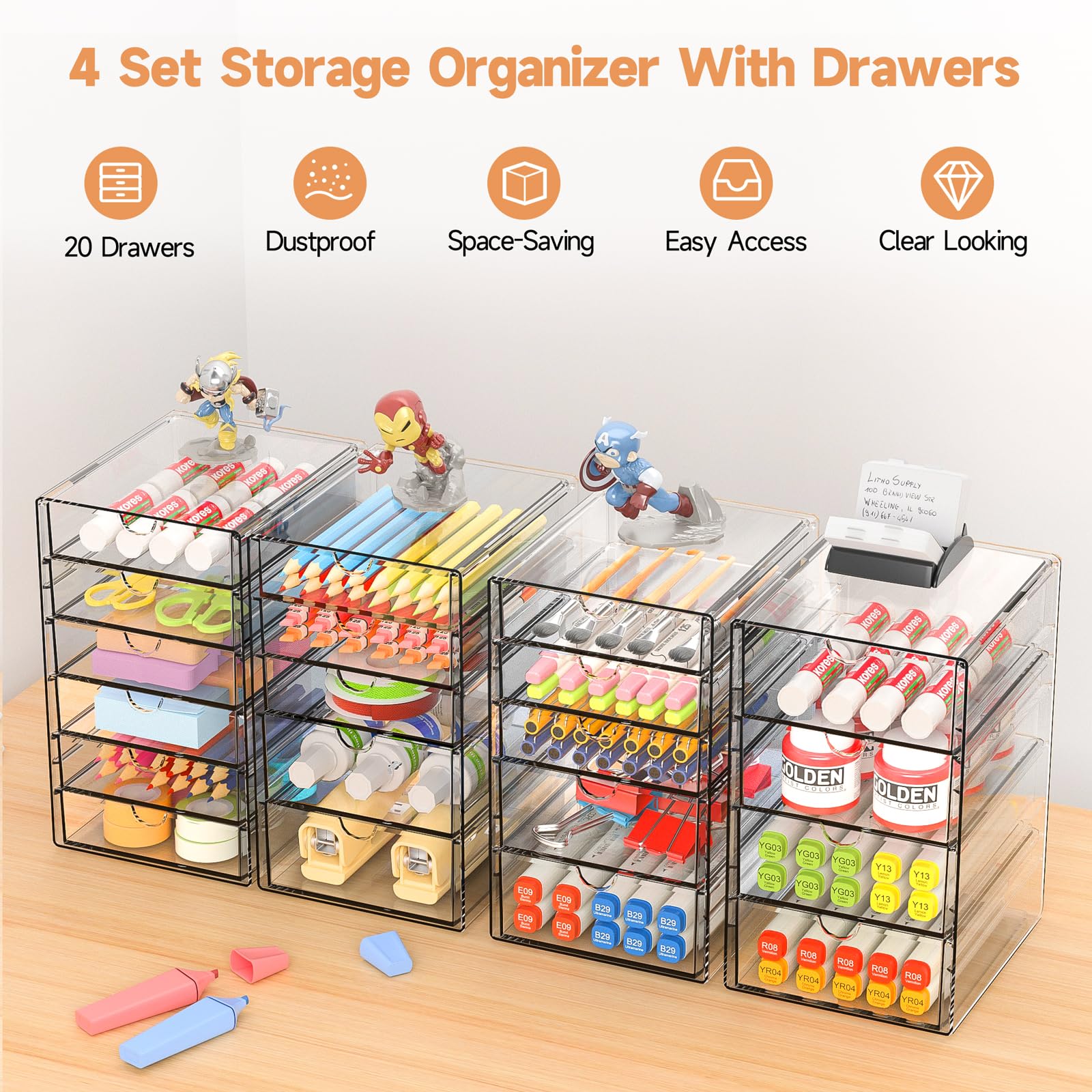 20-Drawer Acrylic Makeup Storage Organizer Set - Dustproof Desktop Drawer for Cosmetics, Jewelry, Pens & Office Supplies | Perfect for Vanity, Bathroom, Bedroom & Workspace Organization